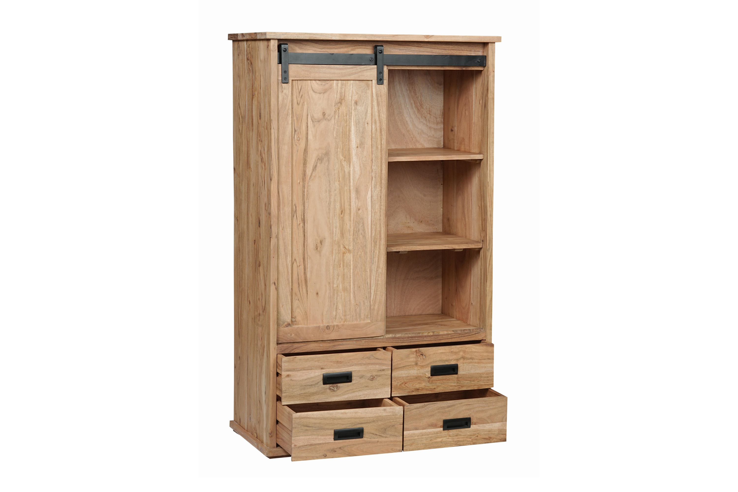 Highboard 90 x 45 x 150 cm Akazienholz massiv naturfarben ohne Baumkante LIAN 2