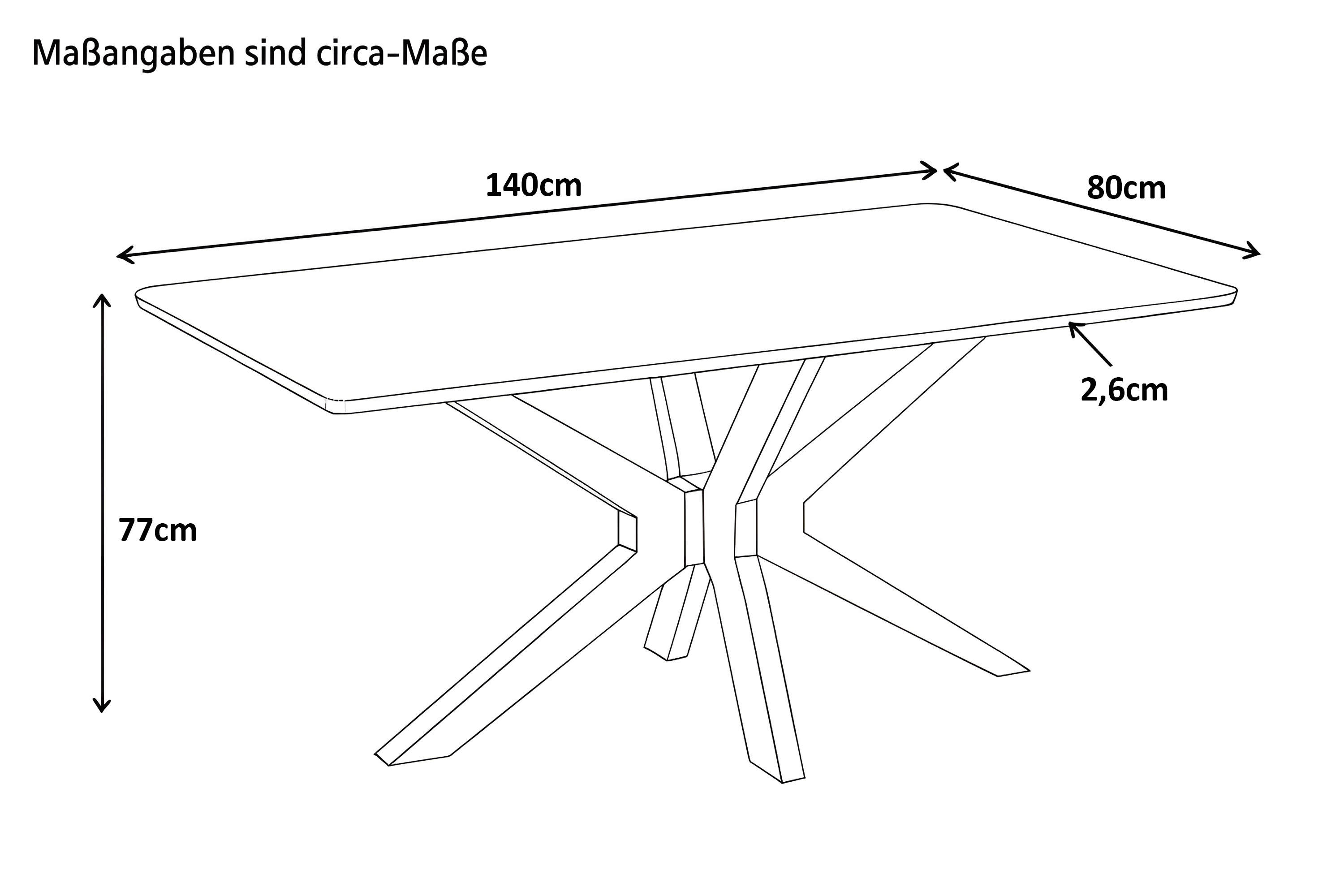 Esstisch 140 x 80 cm Akazie massiv kastanienfarben Schweizer Kante Spider-Gestell Holz kastanie ROBERTO