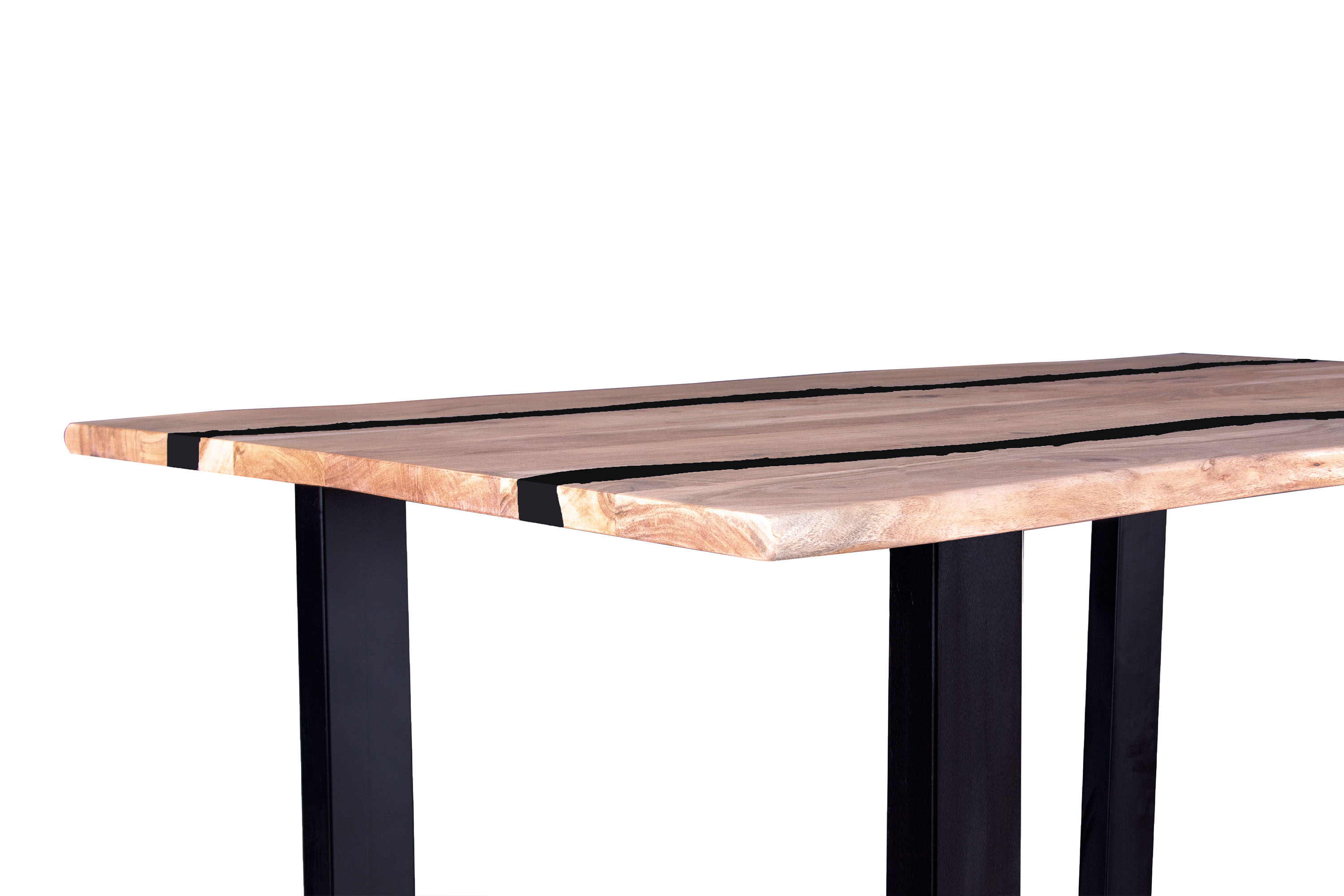 Esstisch 140 x 80 cm Akazie massiv natur mit schwarzen Resin-Adern U-Gestell schwarz PETER