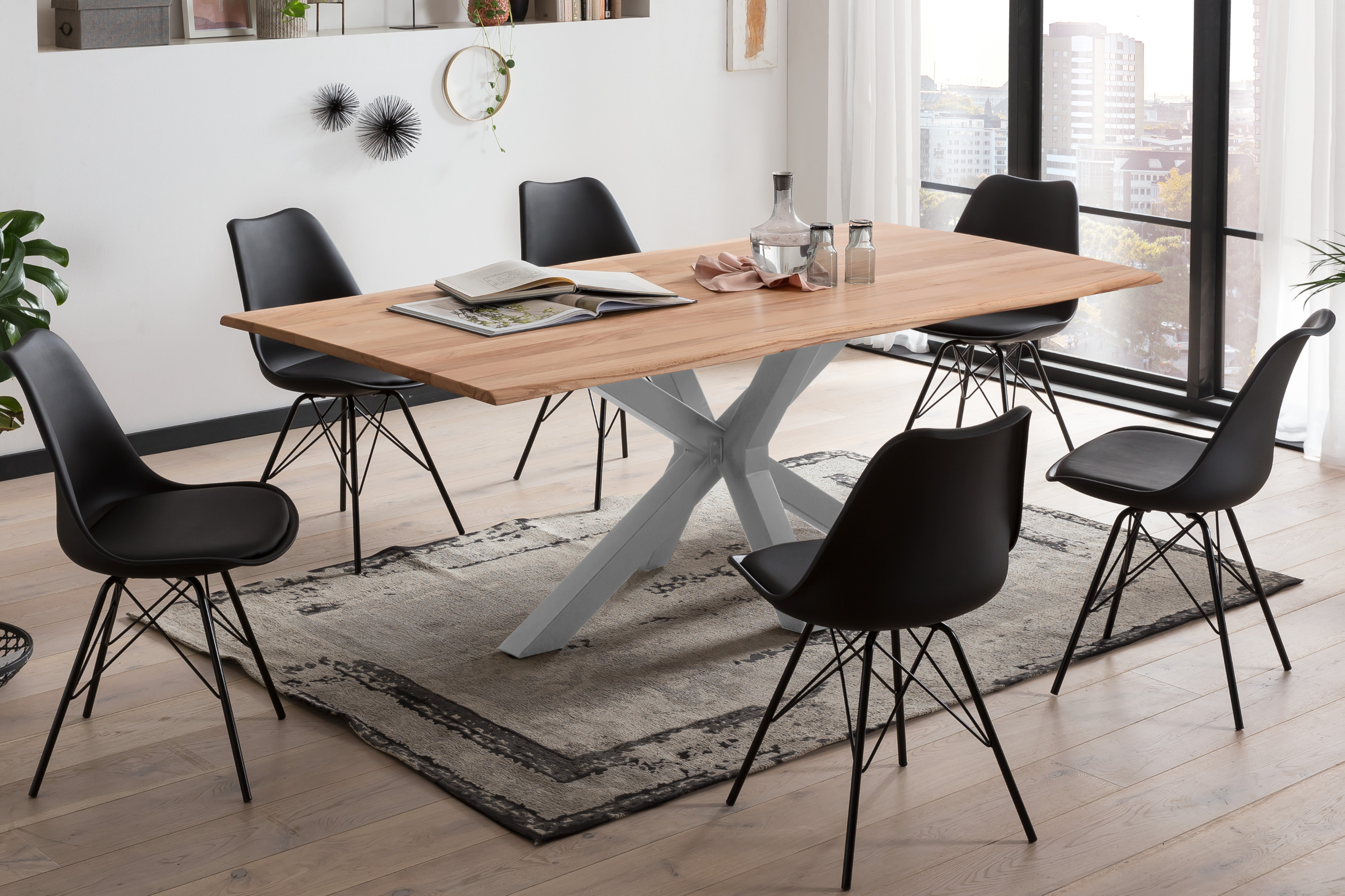 Esstisch Baumkante Massiv Wildbuche 120 x 80 silber Spider-Gestell Gent