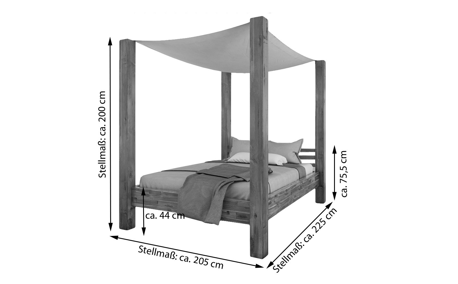 Himmelbett 180x200 cm Massivholzbett inkl. Himmel Akazie BELLA