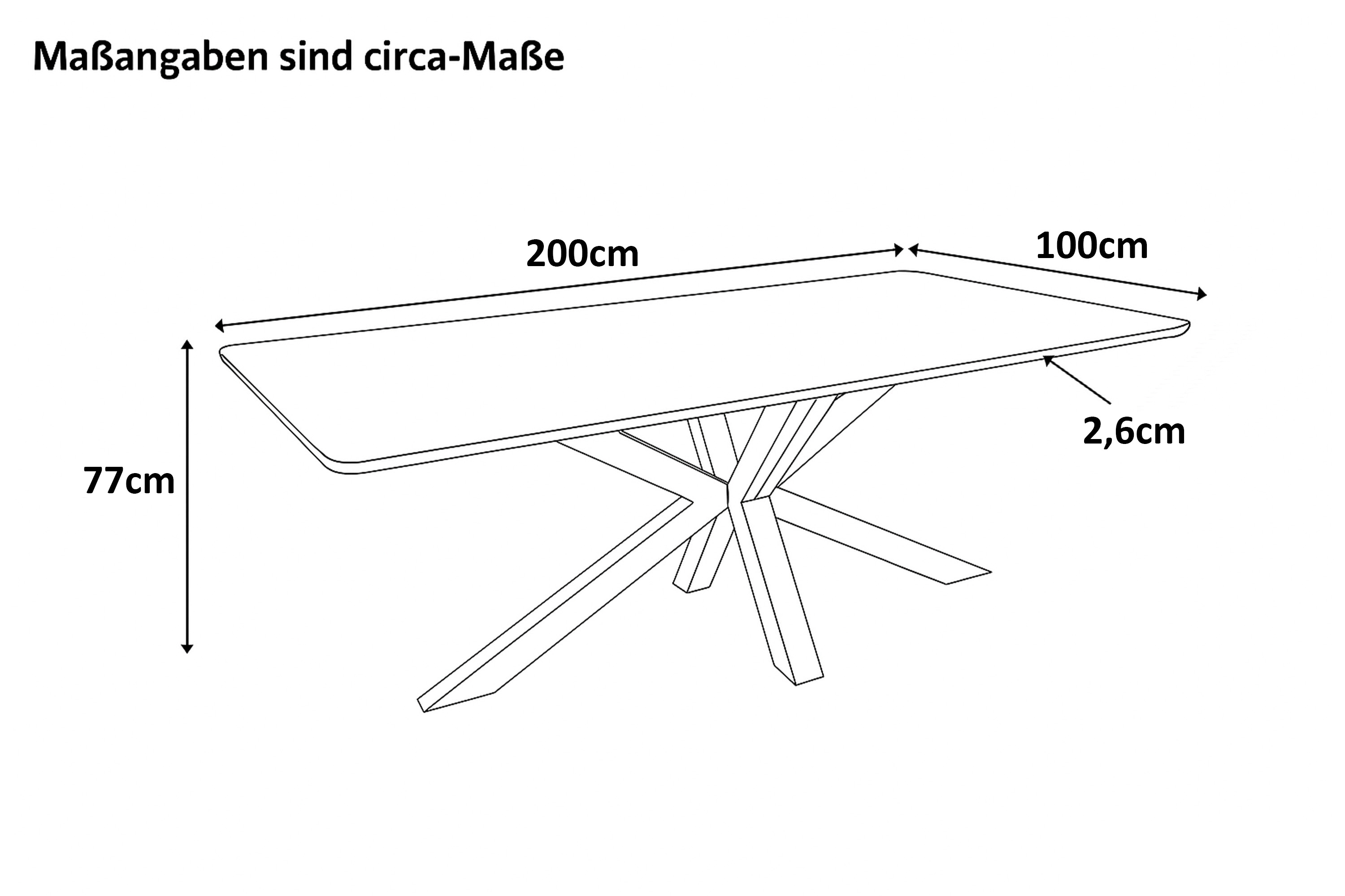 Esstisch 200 x 100 cm Akazie massiv kastanienfarben Schweizer Kante Spider-Gestell Holz kastanie ROBERTO