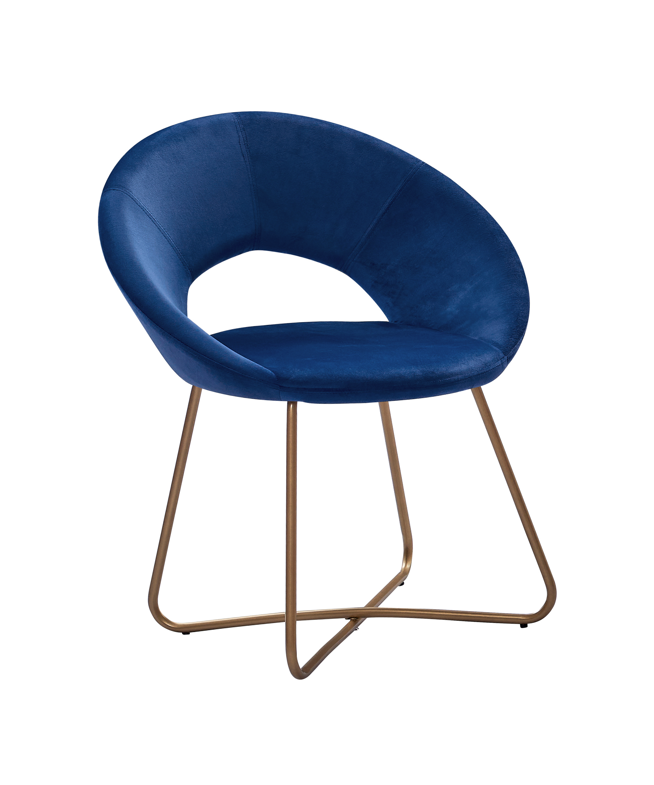  Schalenstuhl Samtbezug blau Gestell gold LENNY