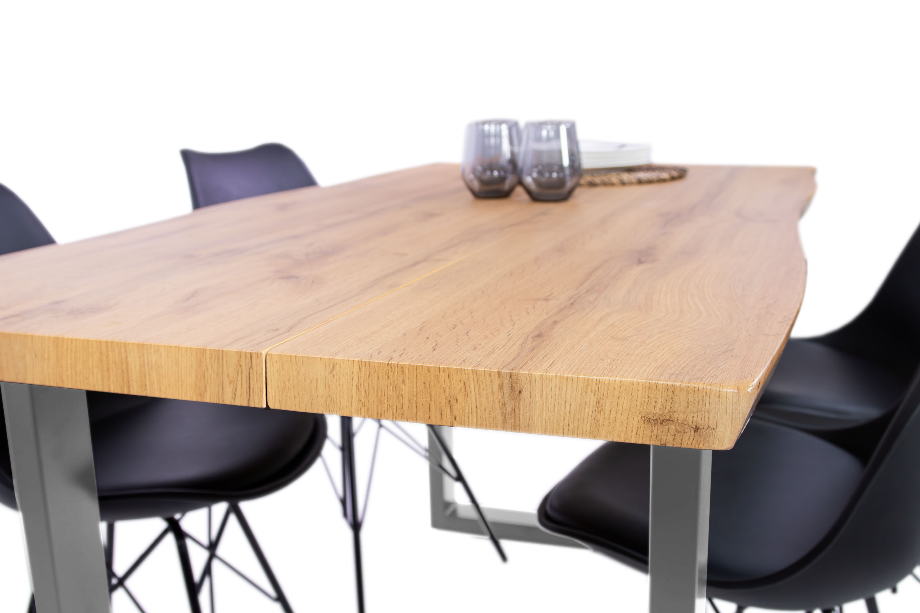 Esstisch Baumkante Holz-Optik Wildeiche 160 x 85 U-Gestell silber DUA