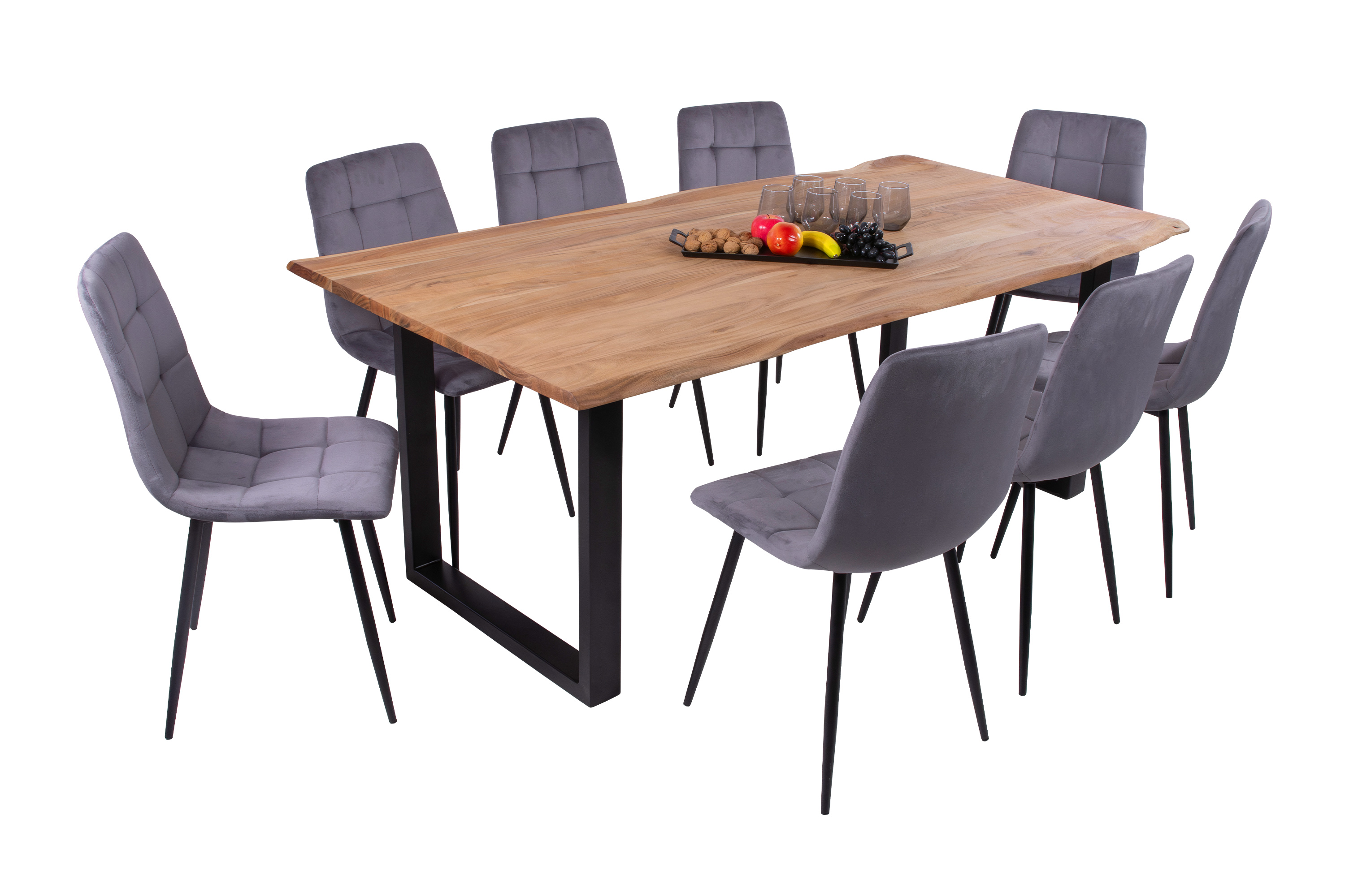 Esstisch Baumkante massiv Akazie eichefarben 220 x 100 cm schwarz DEREK