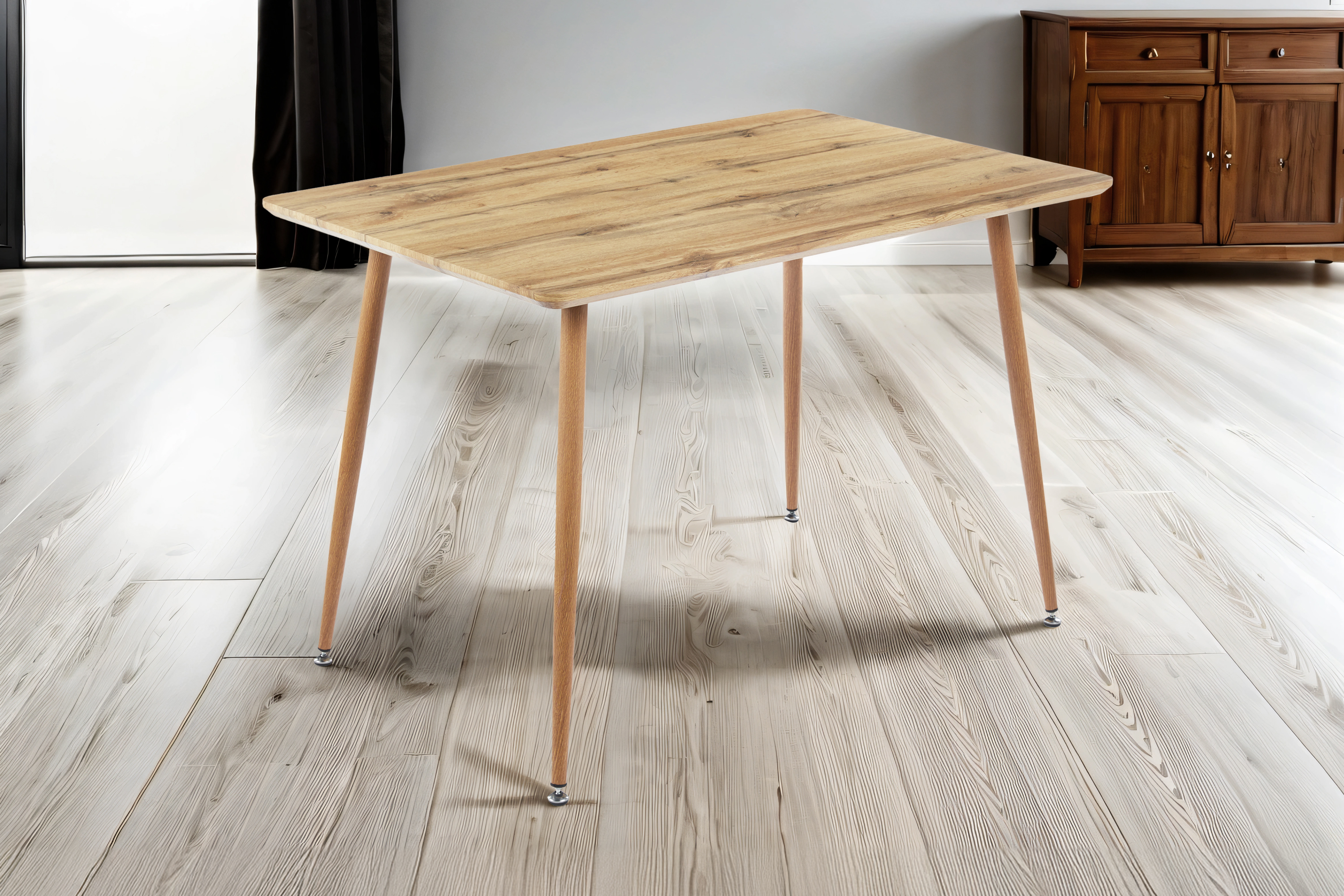 Esstisch Schweizer Kante Holz Wildeiche-Optik 115 x 75 4-Fuß-Gestell Metall eiche TRONDHEIM