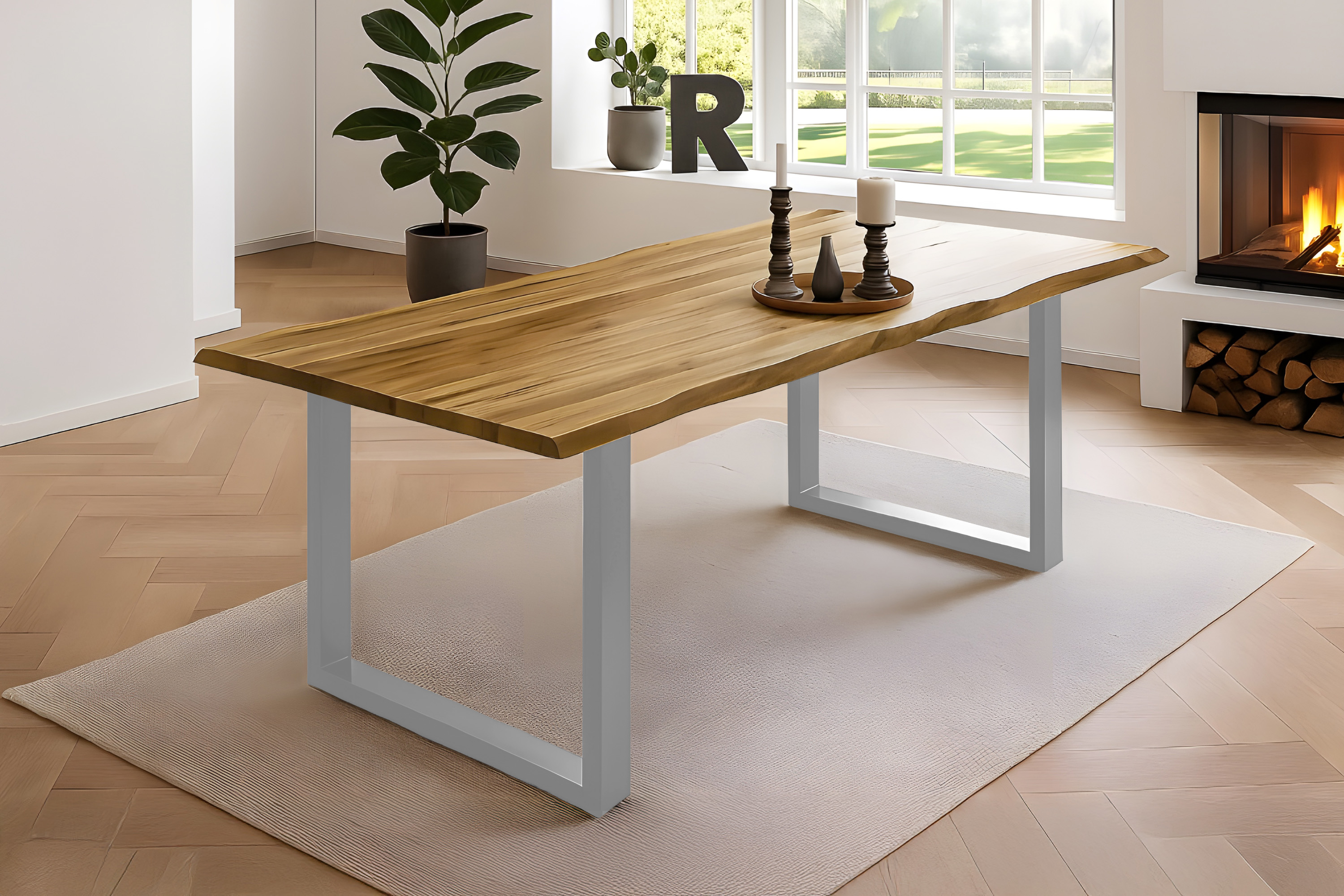 Esstisch Baumkante massiv Akazie natur 260 x 100 silber NIAH