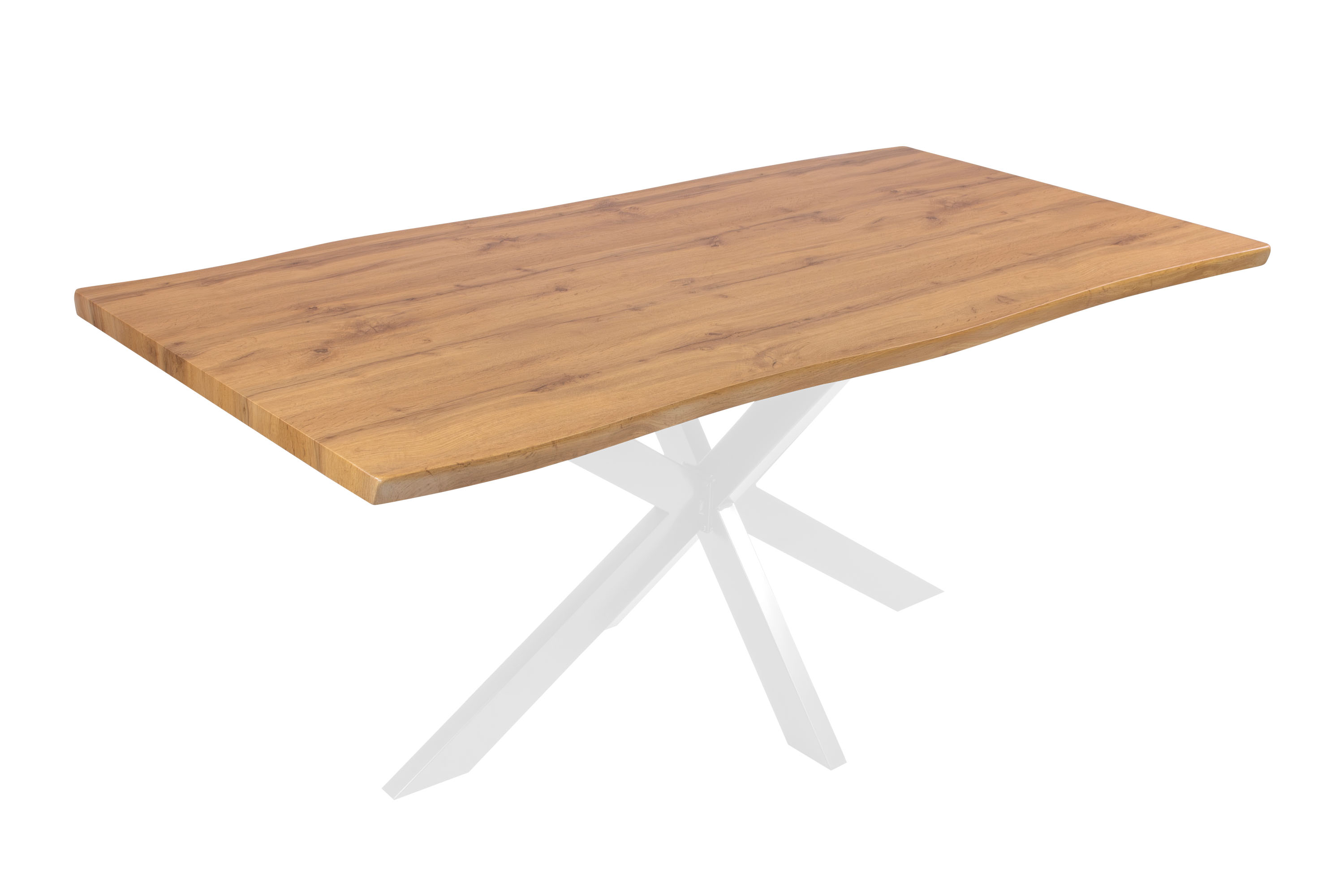 Esstisch Baumkante Holz-Optik Wildeiche 180 x 90 Spider-Gestell weiß JOSY