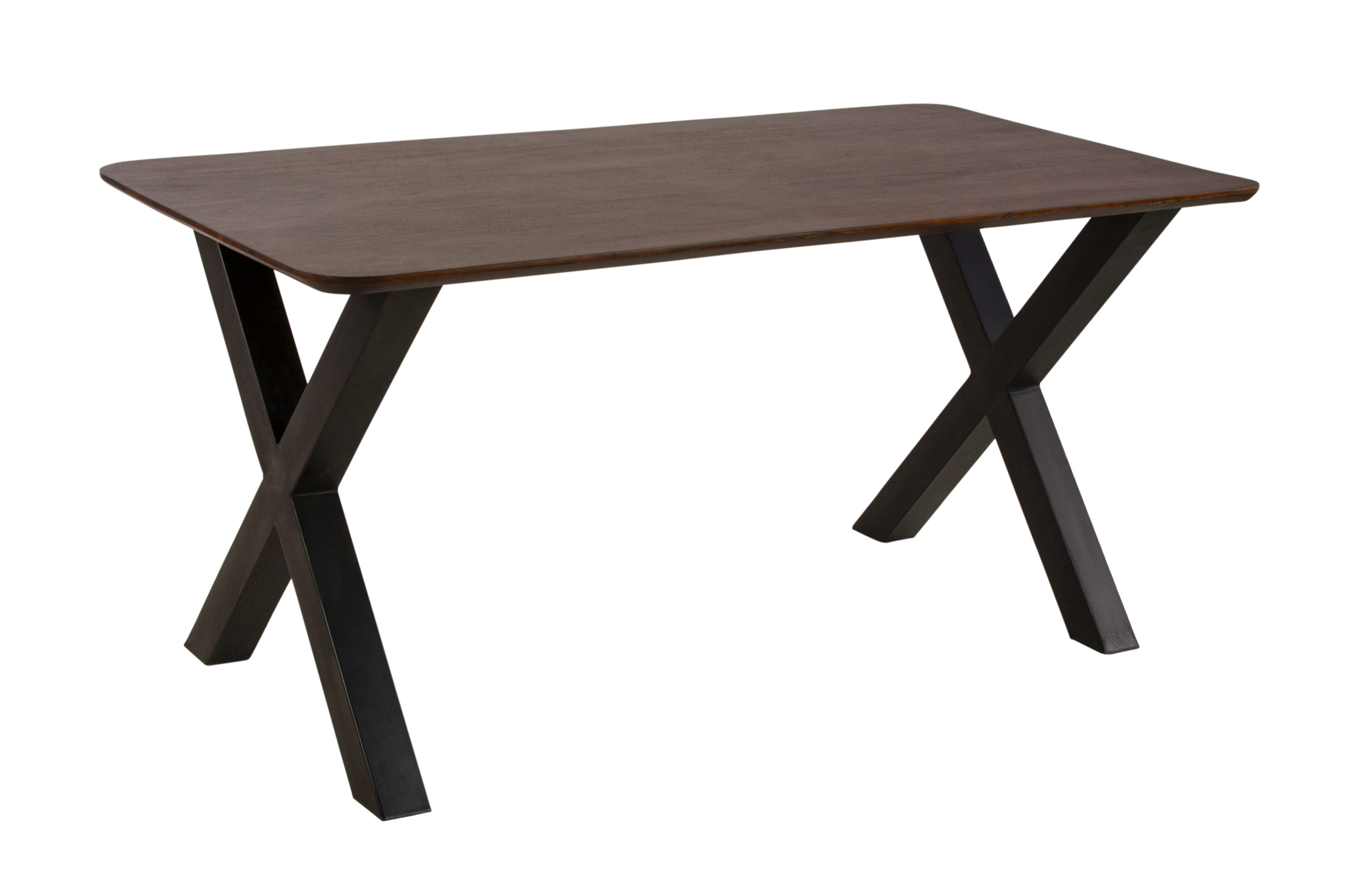 Esstisch 180 x 90 cm Akazie massiv kastanienfarben Schweizer Kante X-Gestell schwarz ROBERTO