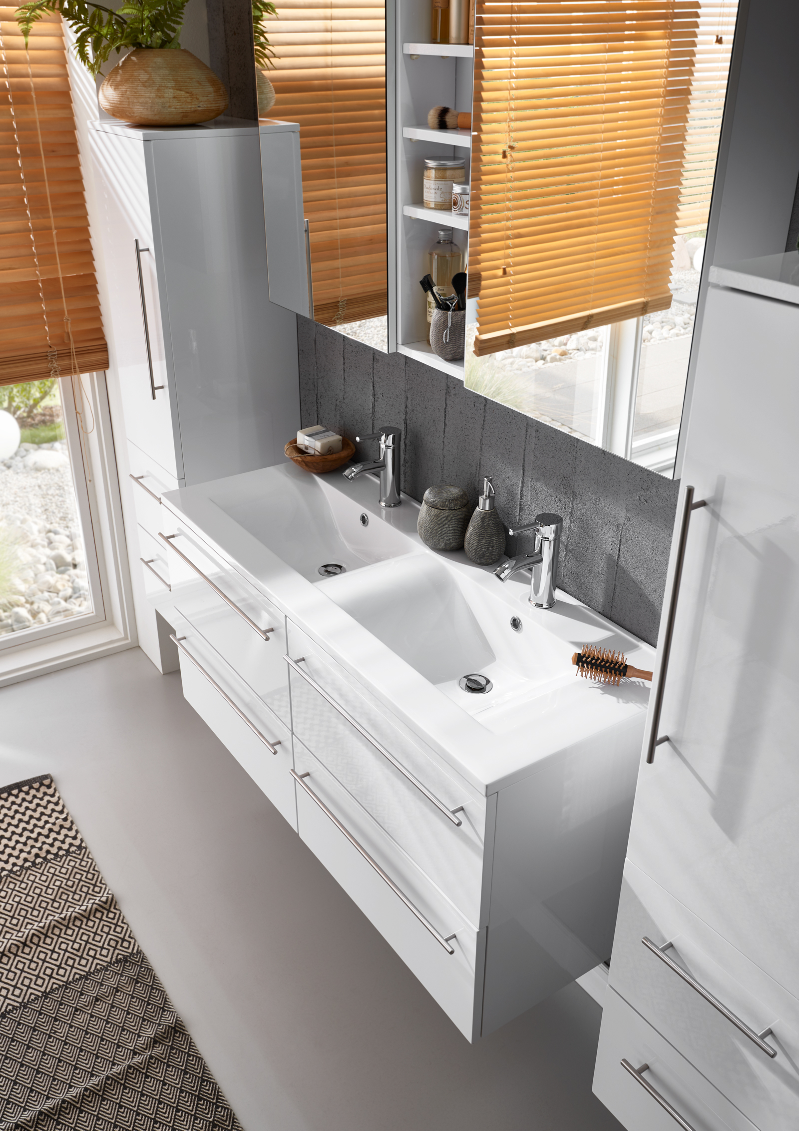 SAM® Badmöbel Set 4tlg Doppelwaschtisch 120 cm Hochglanz weiss VILLA