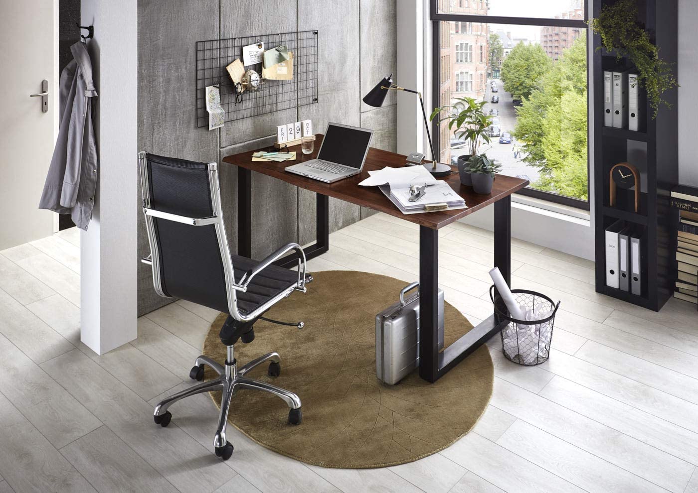  Baumkante Schreibtisch massiv Akazie nussbaum 200x100 schwarz PALMA