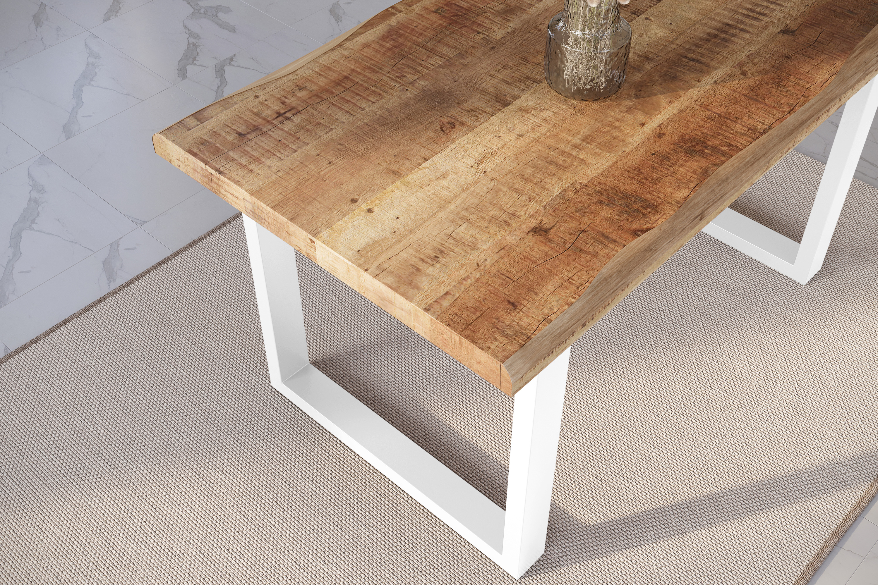 Esstisch Baumkante massiv Mango rough 140 x 80 U-Gestell weiß ATLAS