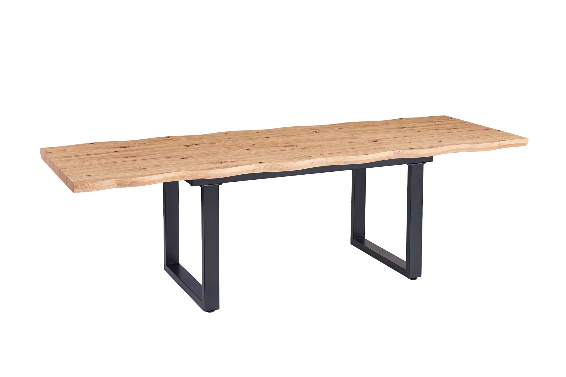 Esstisch Baumkante Holz Wildeiche-Optik 160(240) x 90 U-Gestell schwarz SWAN