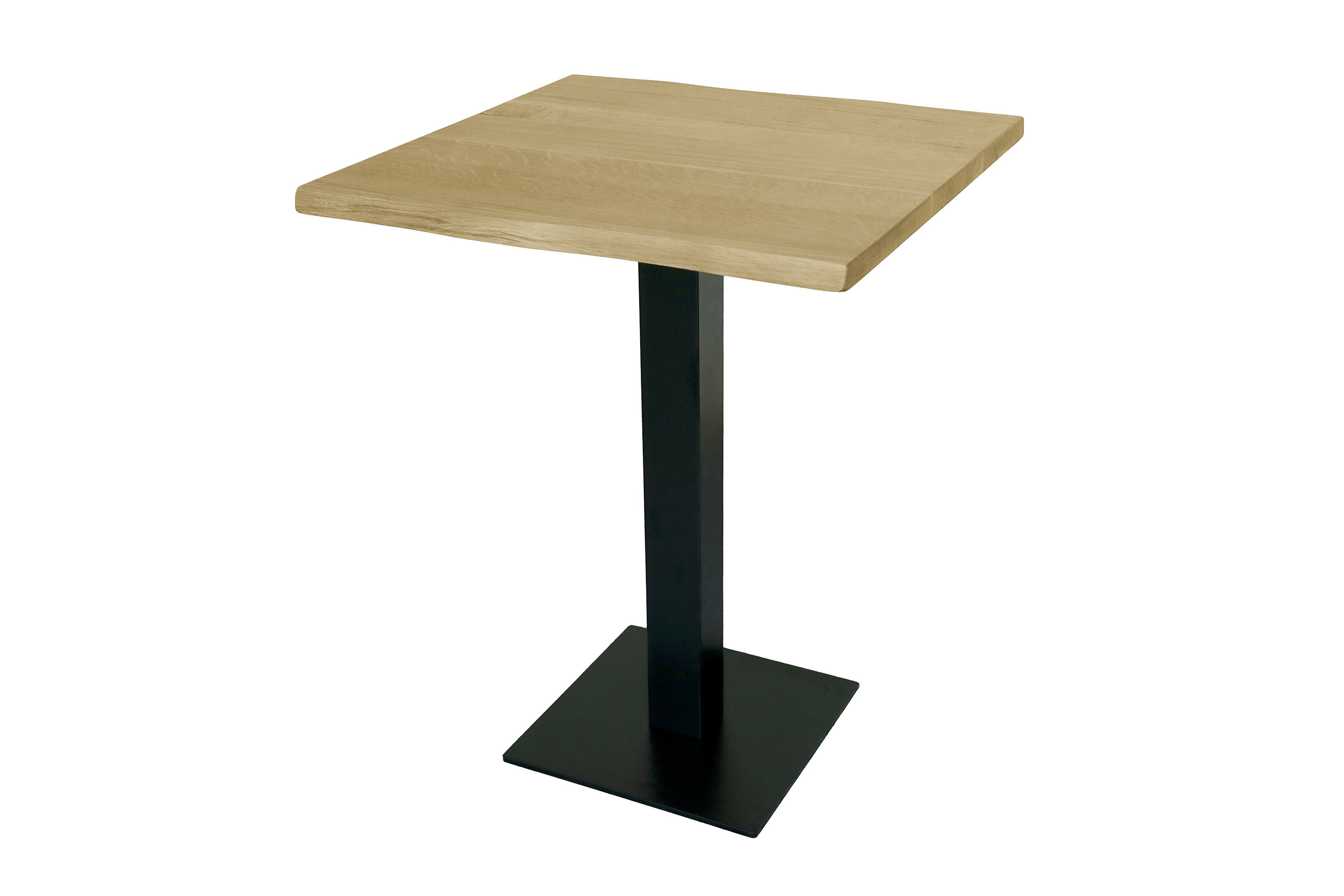 Bistrotisch Baumkante massiv Eiche geölt 80 x 80 cm Säulengestell schwarz IRIS