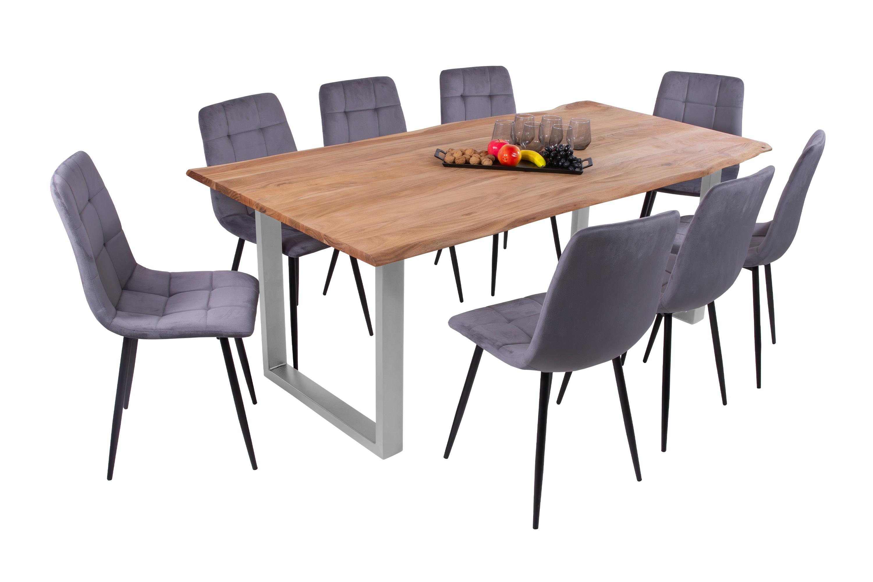 Esstisch Baumkante massiv Akazie eichefarben 280 x 100 cm silber DEREK