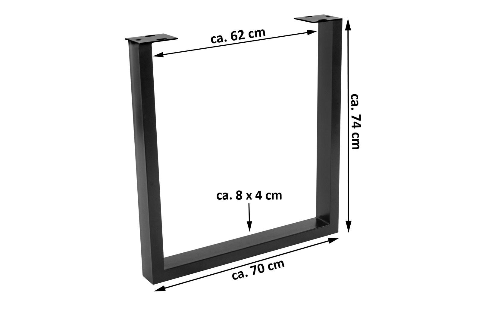 Tischgestell 2er Set Roheisen lackiert & zerlegt 70x10x74 cm schwarz U-Gestell