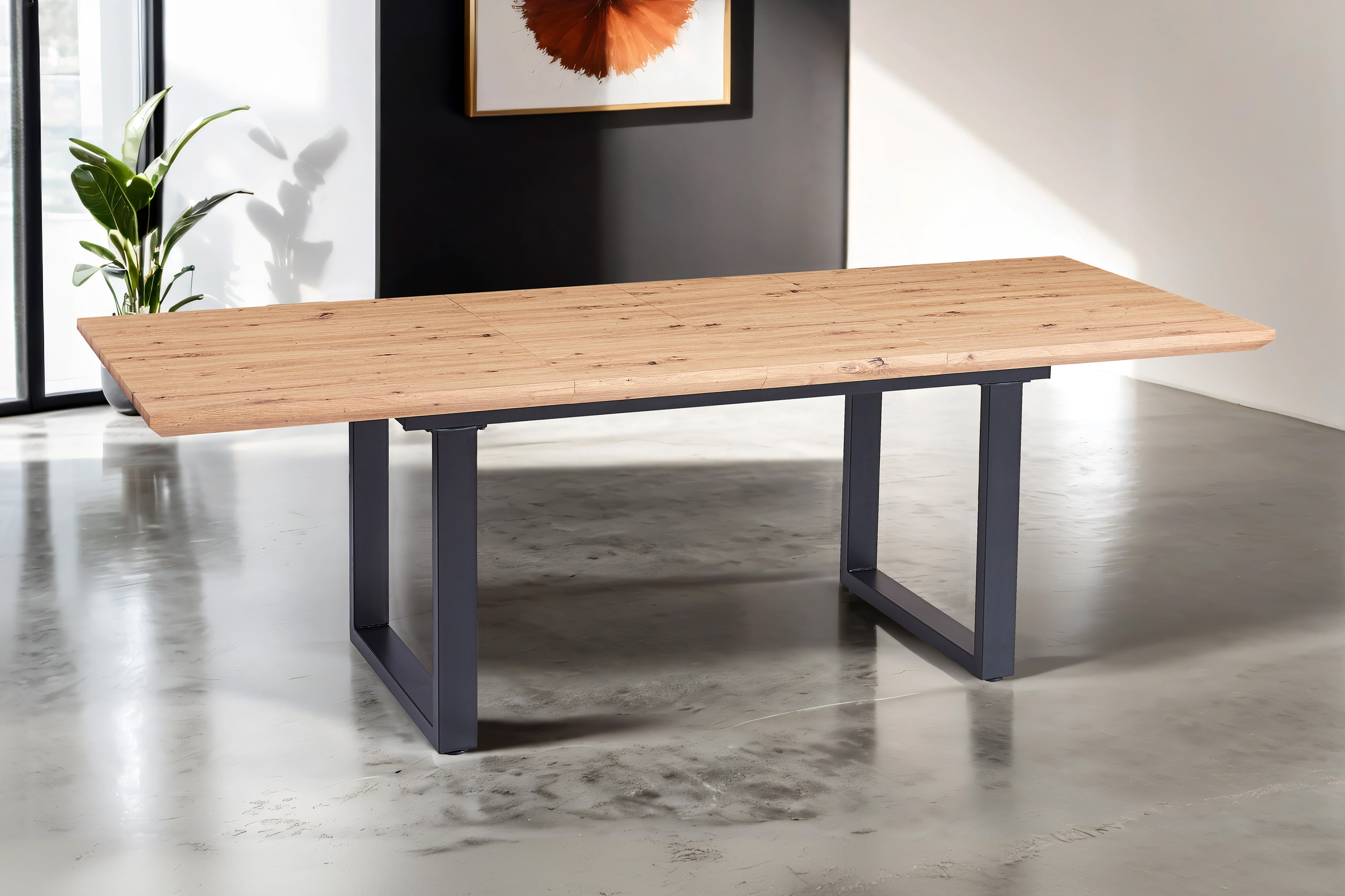 Esstisch Schweizer Kante eichenfarben 160(240) x 90 U-Gestell schwarz Bird