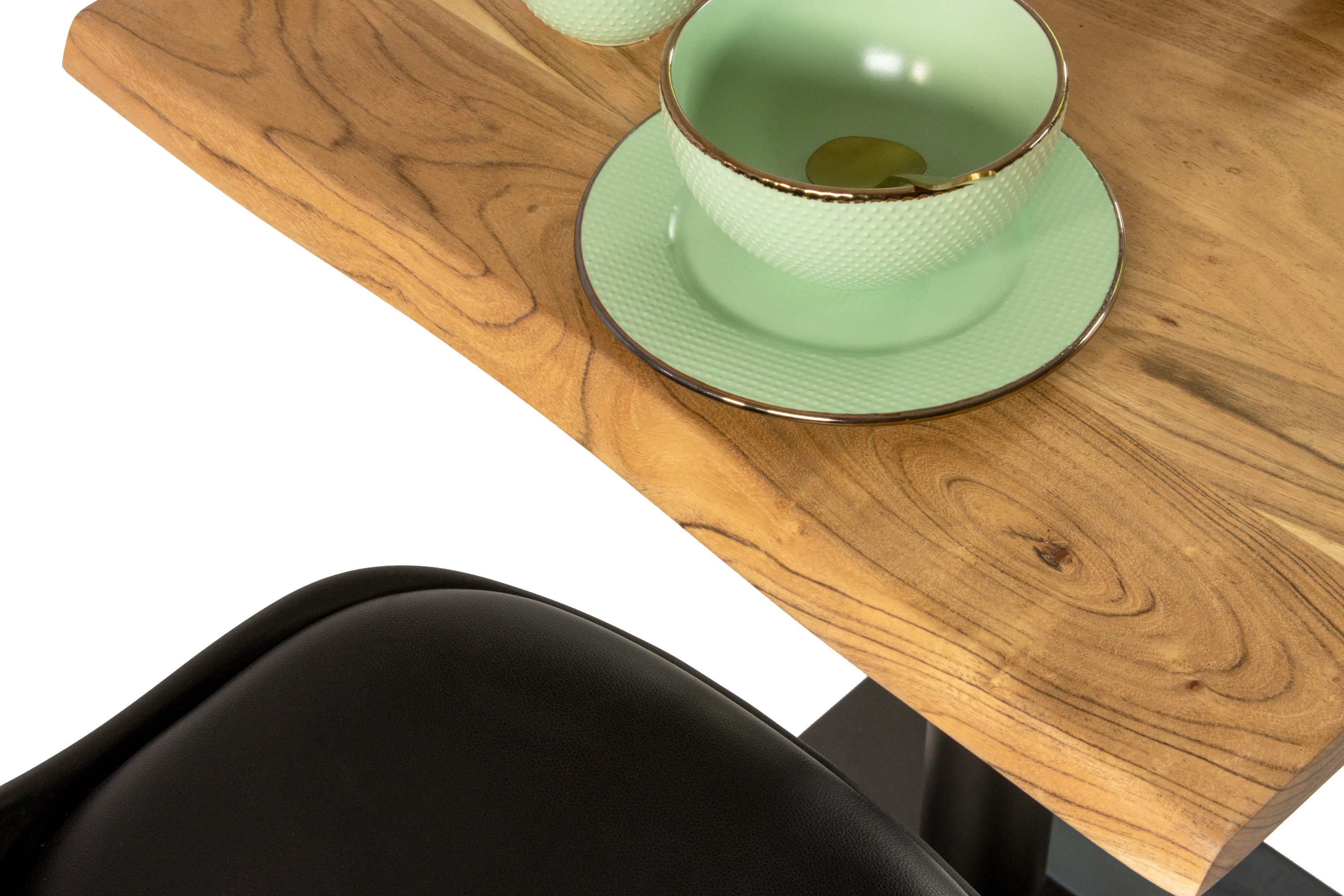 Bistrotisch Baumkante massiv 60 x 60 cm Akazie natur schwarz Säulengestell INES