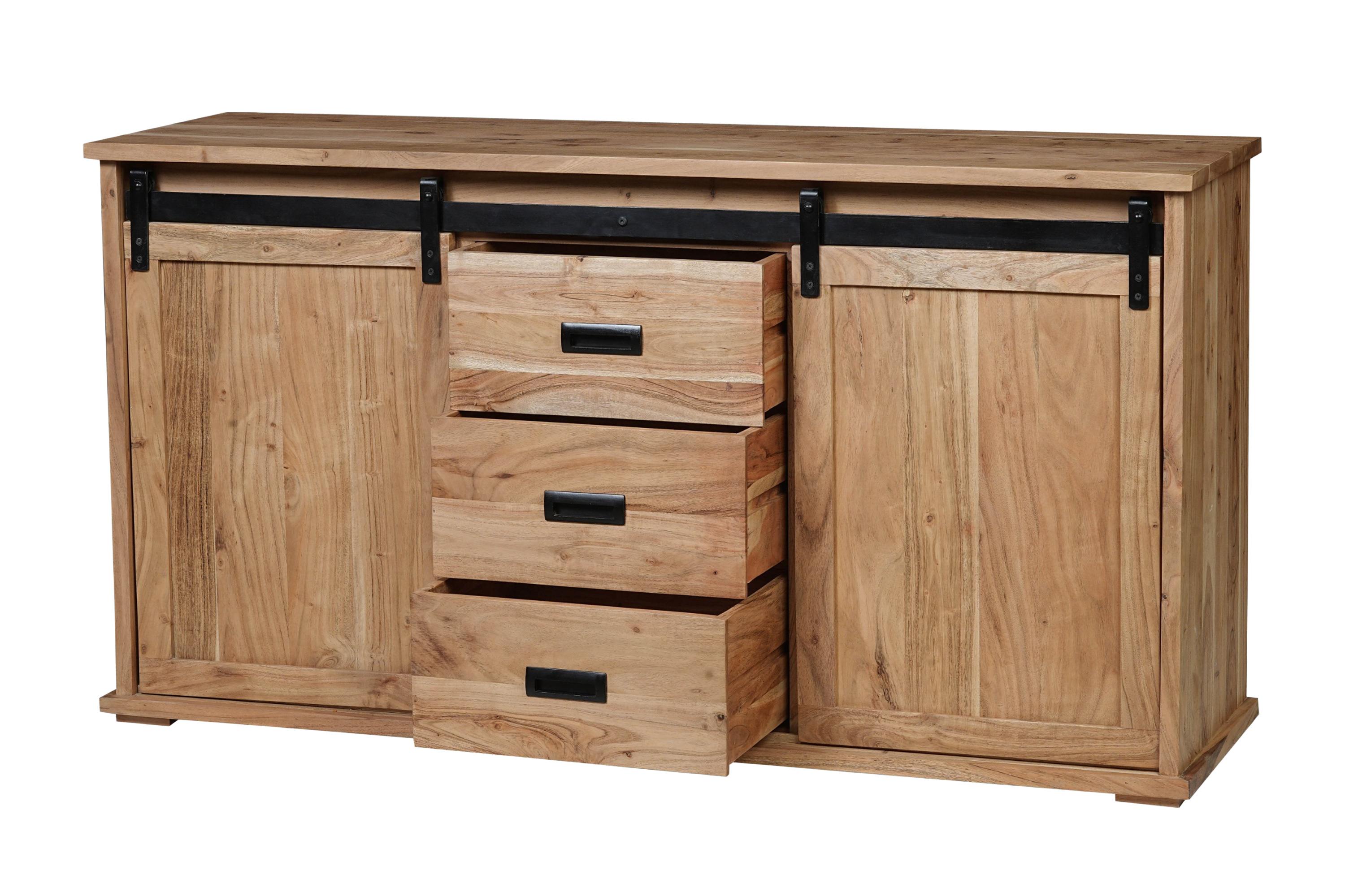 Sideboard 150 x 45 x 80 cm Akazienholz massiv naturfarben ohne Baumkante LIAN 1