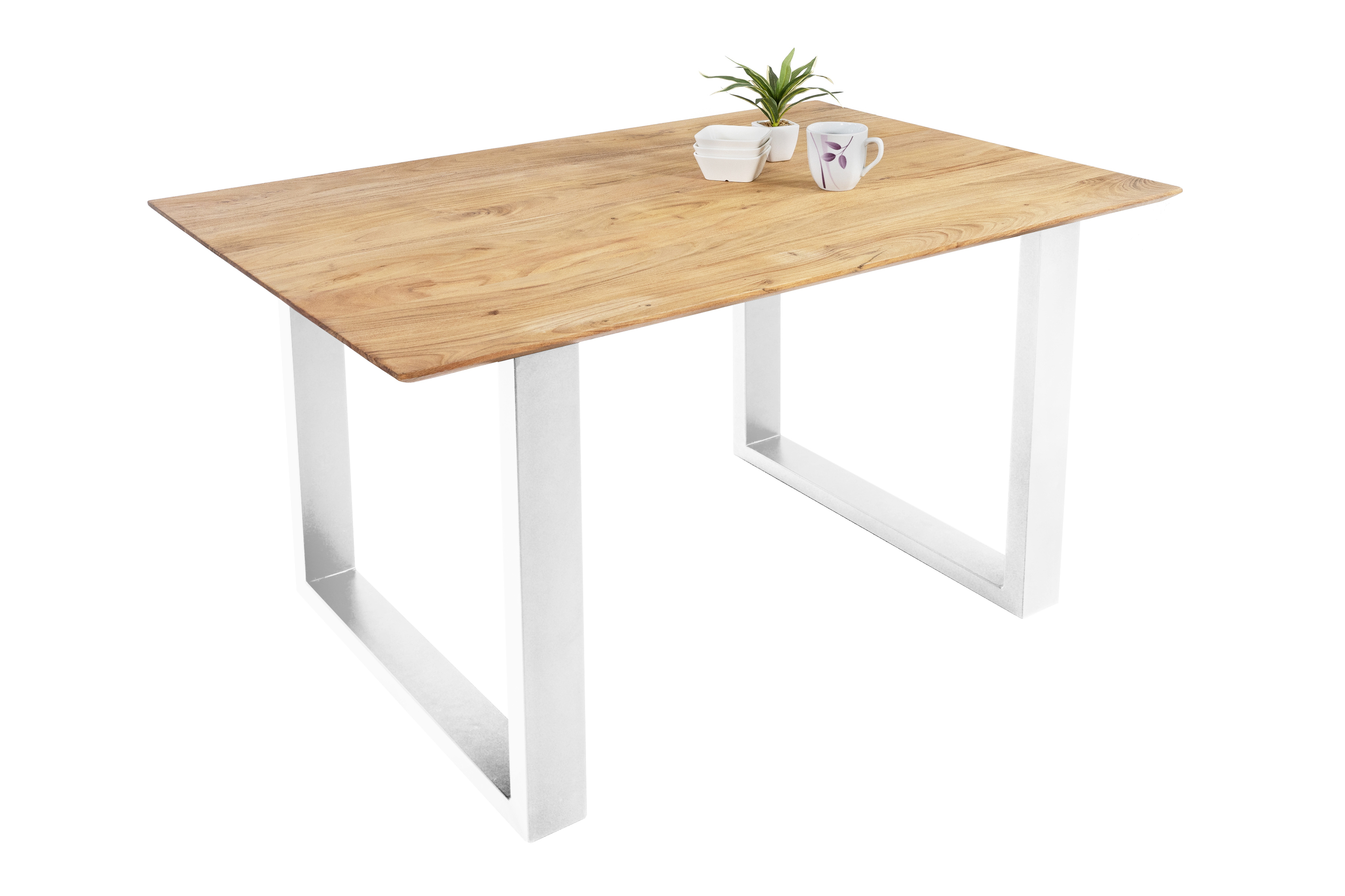 Esstisch 160x85cm Akazie massiv eichenfarben schweizer Kante U-Gestell weiß DEAN