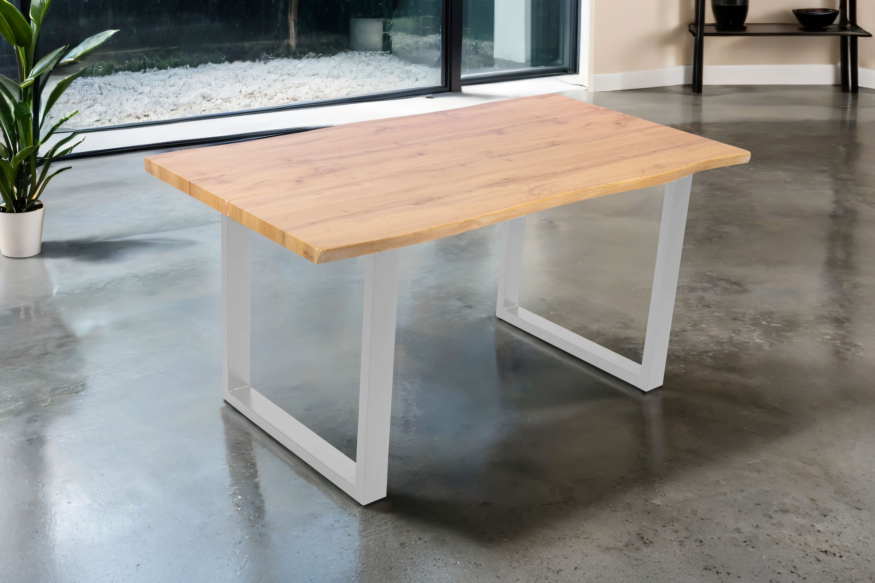 Esstisch Baumkante Holz-Optik Wildeiche 160 x 85 U-Gestell silber DUA