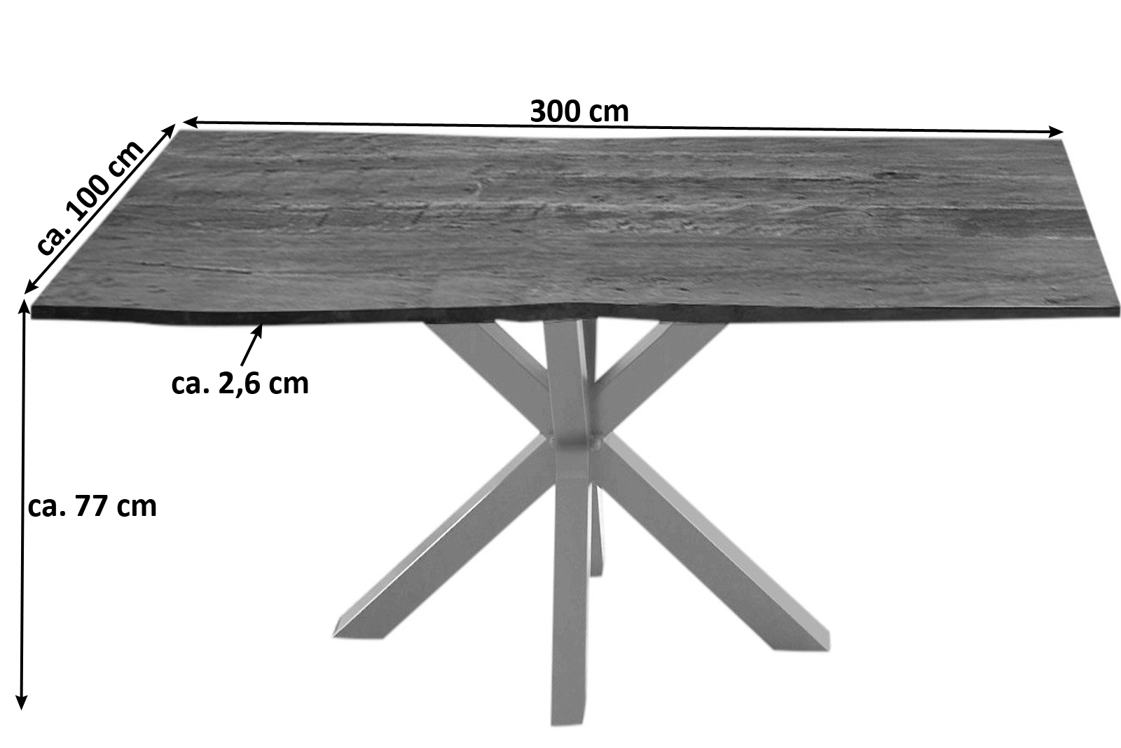  Esstisch Baumkante massiv Akazie nussbaum 300 cm Spider-Gestell silber QUINCY