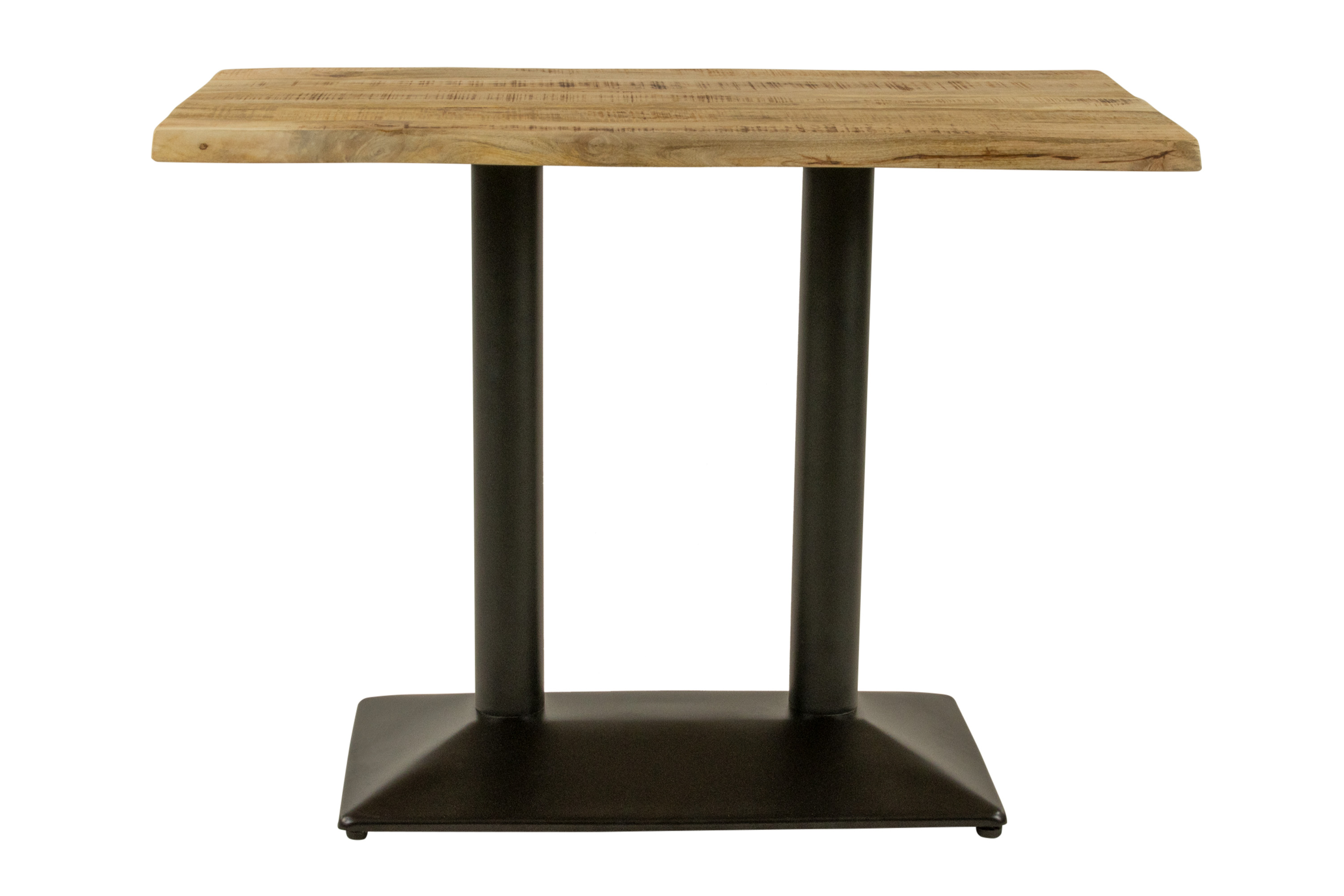 Bistrotisch Baumkante massiv 100 x 60 cm naturfarben Mango Doppelsäulengestell schwarz ISLA