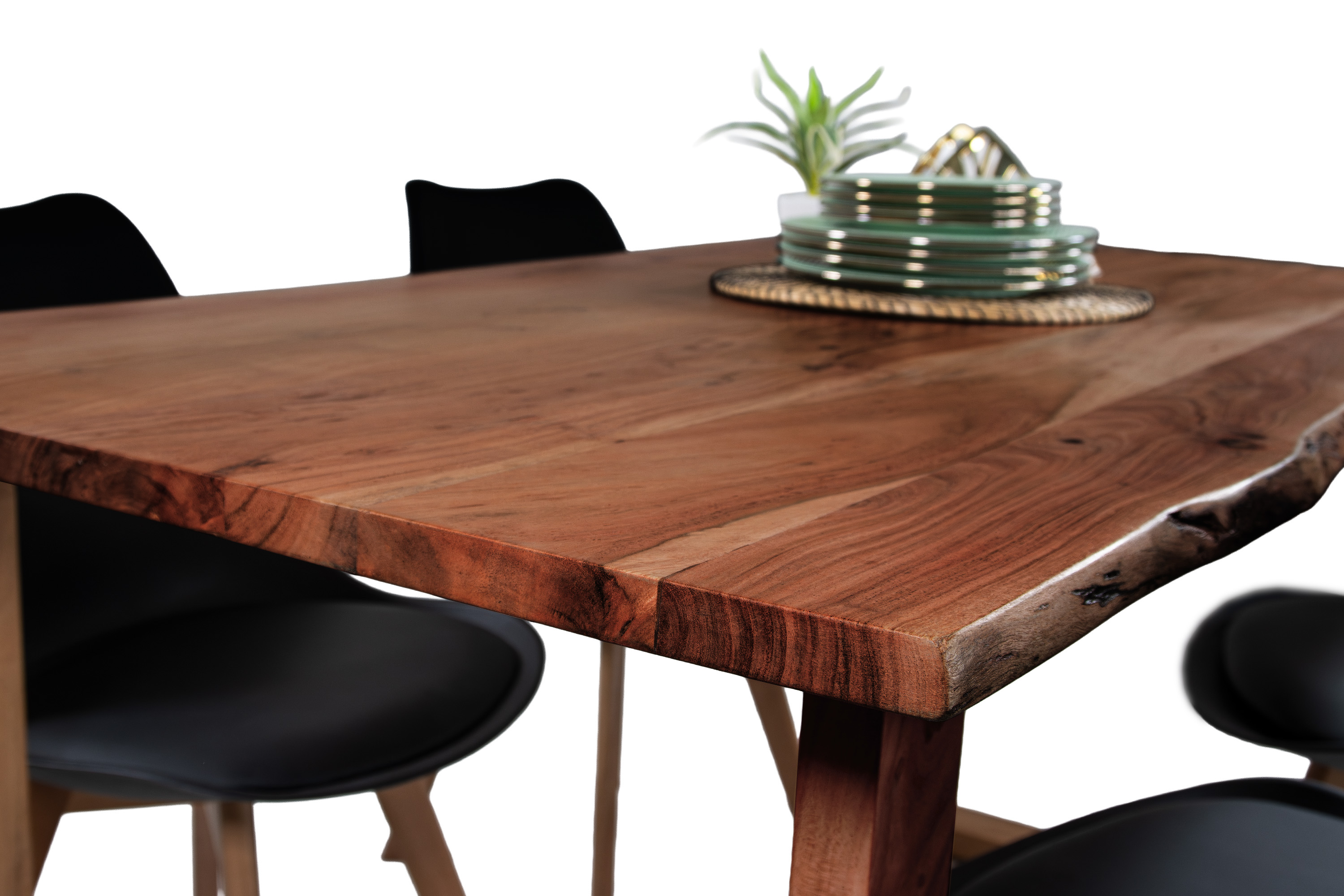 Esstisch Baumkante massiv Akazie nussbaum 160 x 85 cm U-Gestell Holz nussbaum GRAZ