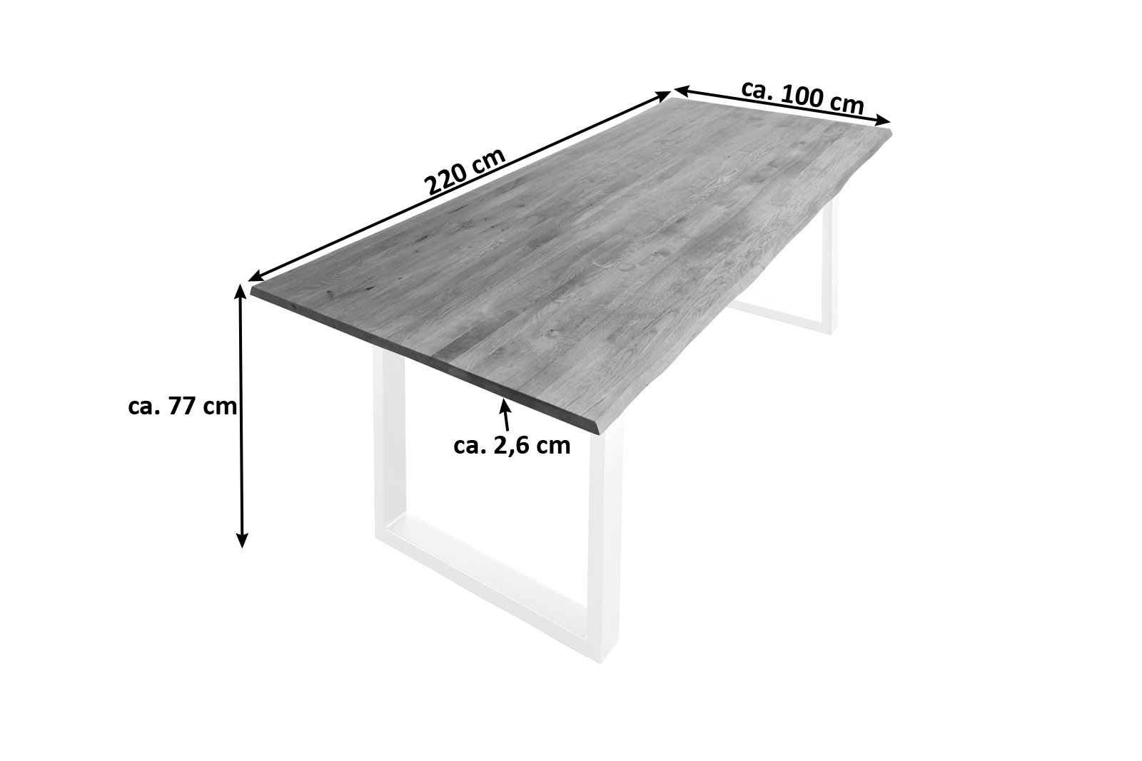  Esstisch Baumkante Massiv Wildeiche 220 x 100 weiß SESSA