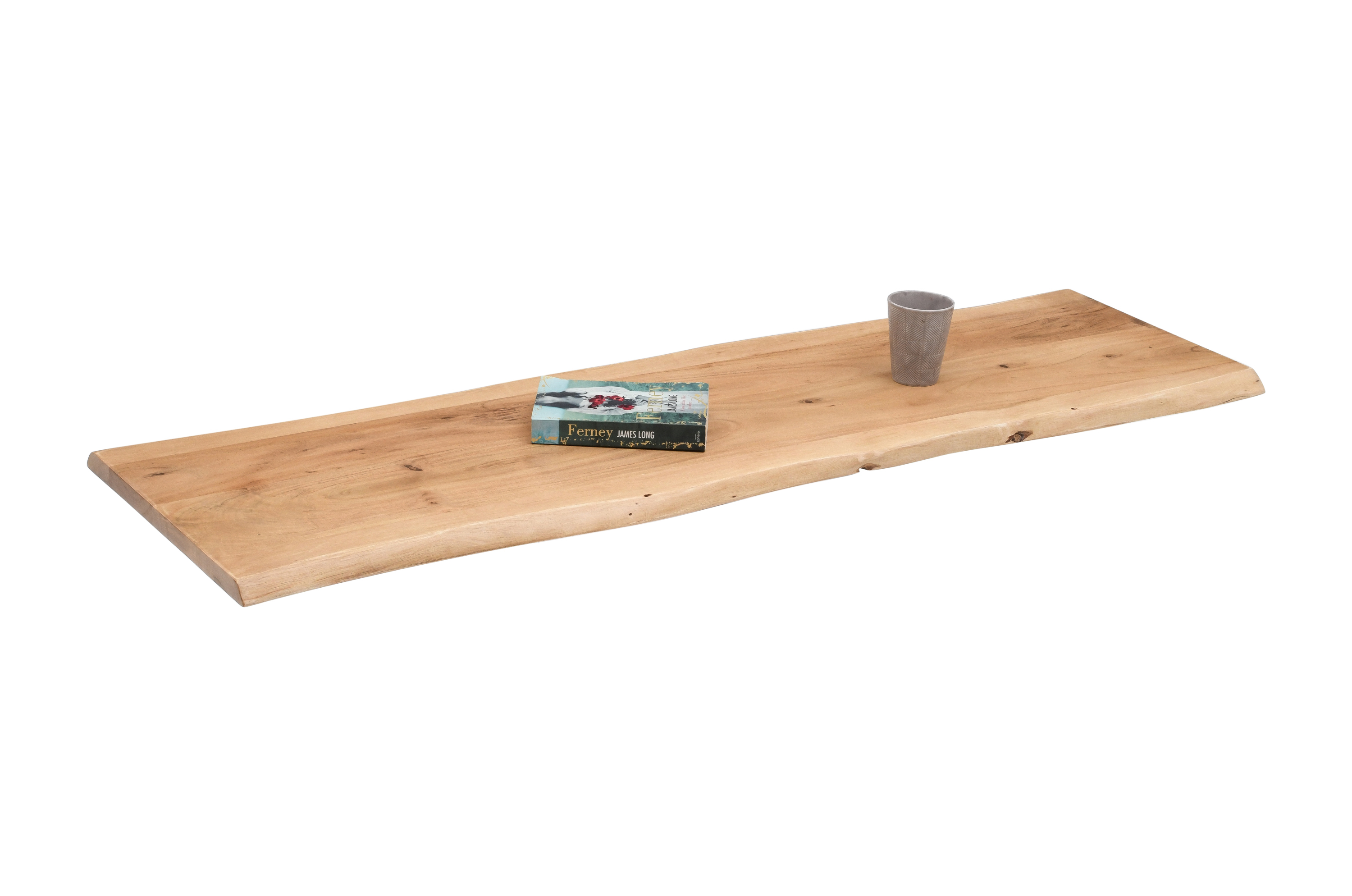 Holzplatte Arya mit echter Baumkante (einseitig), 140 x 30 cm, Akazienholz eichefarben, massiv & lackiert