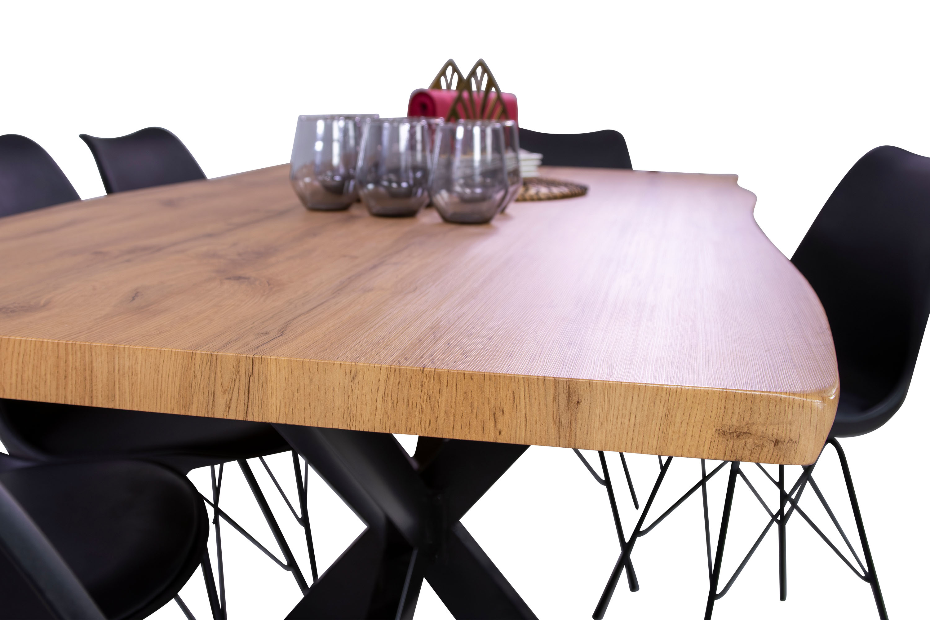 Esstisch Baumkante Holz-Optik Wildeiche 160 x 85 Spider-Gestell schwarz JOSY