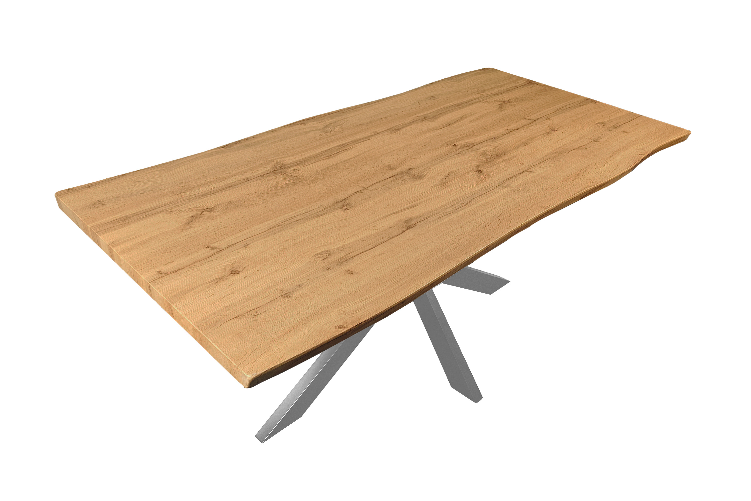 Esstisch Baumkante Holz Nussbaum-Optik 180 x 90 Spider-Gestell silber JOSY