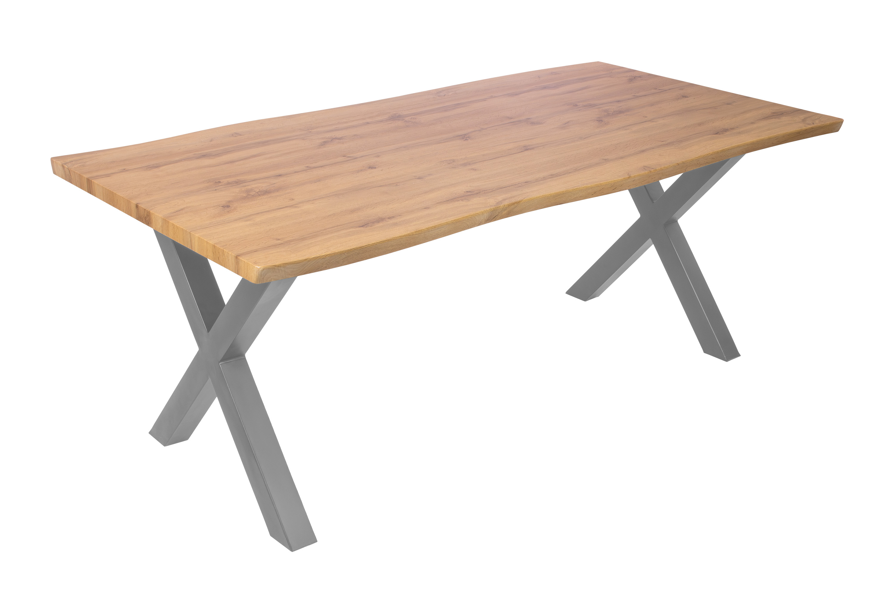 Esstisch Baumkante Holz-Optik Wildeiche 200 x 100 X-Gestell silber JOSY