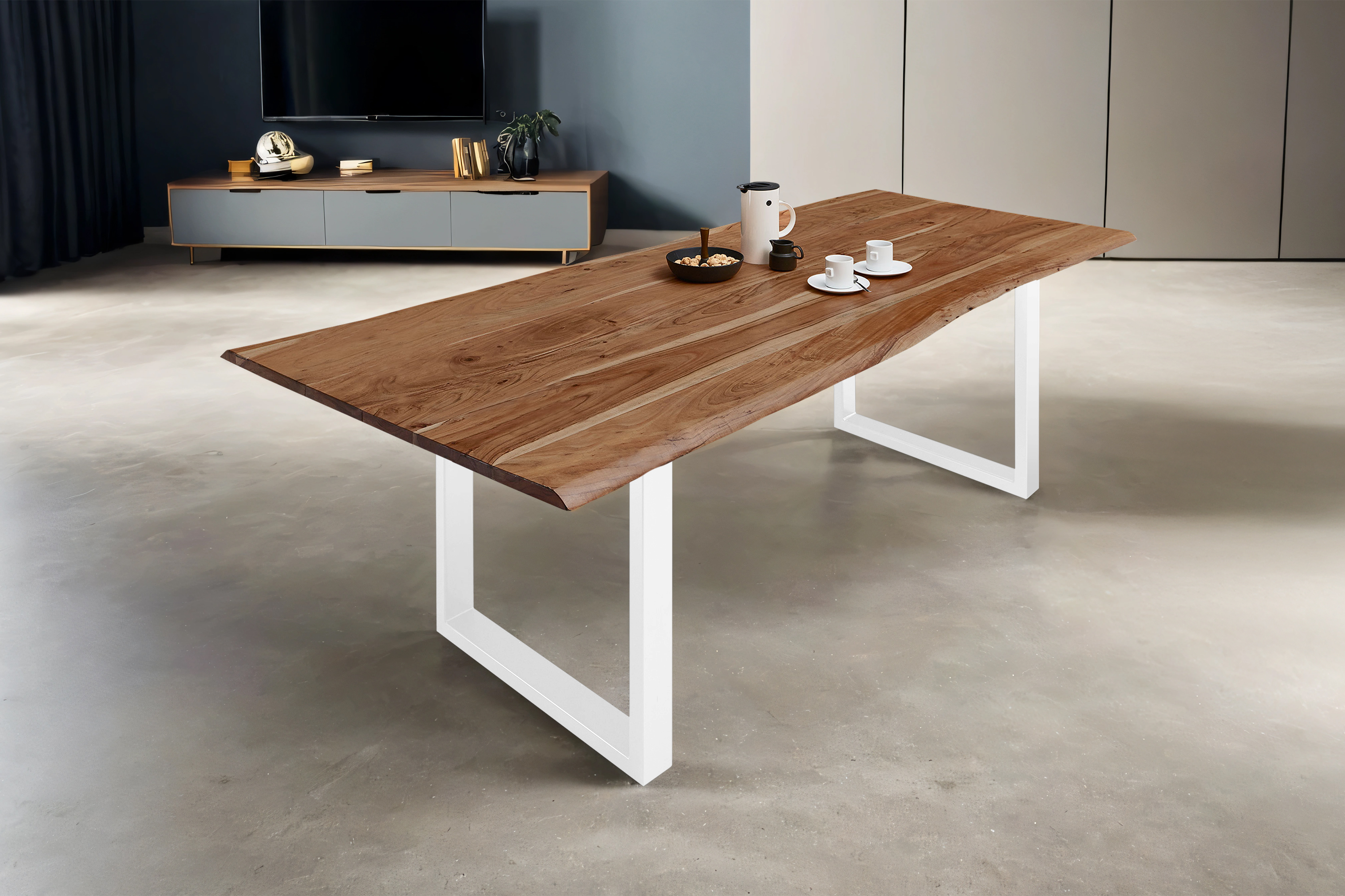 Esstisch Baumkante massiv Akazie natur 120 x 80 weiß MILO