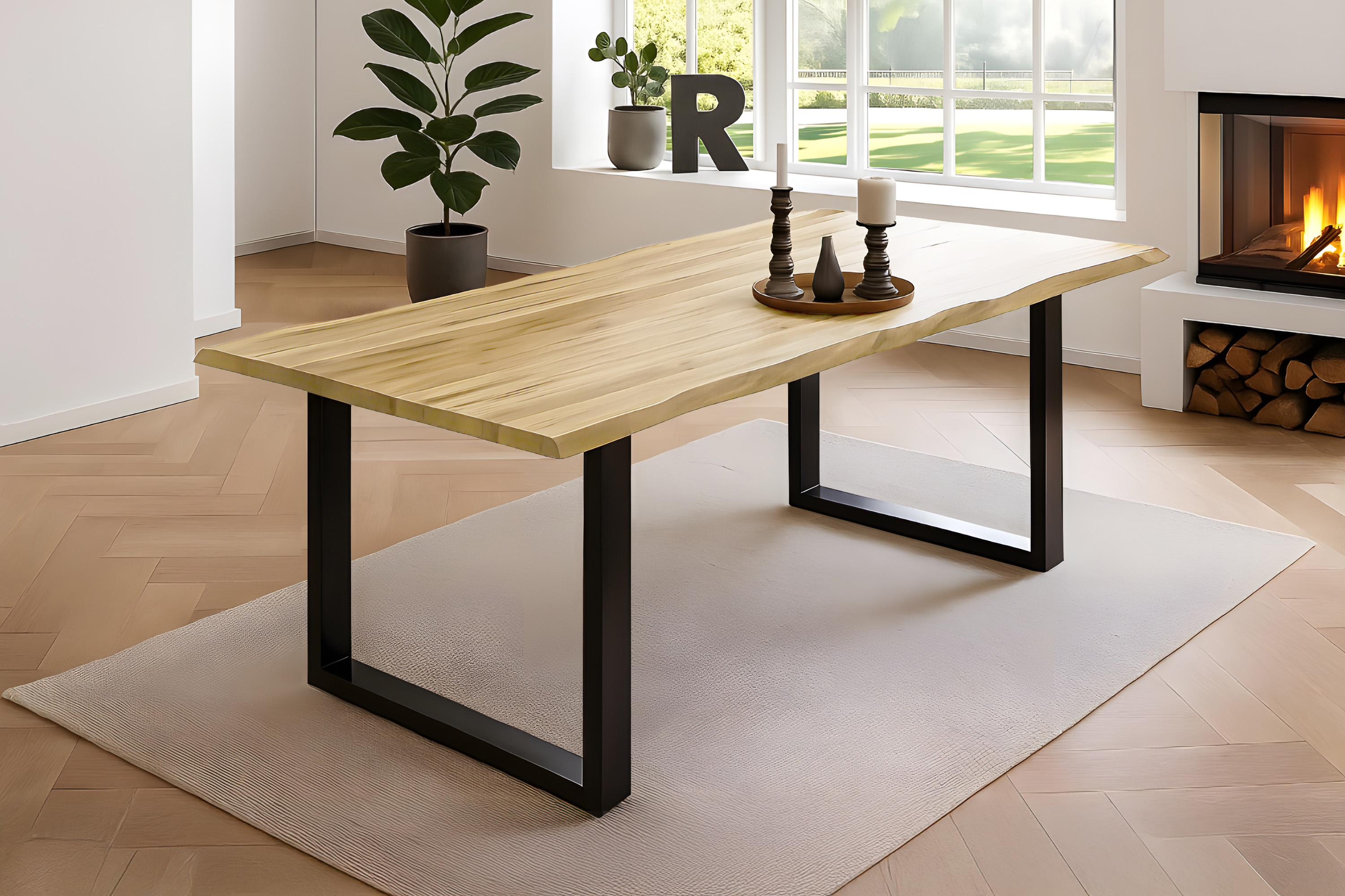 Esstisch Baumkante massiv Akazie eichefarben 160 x 85 schwarz NIAH