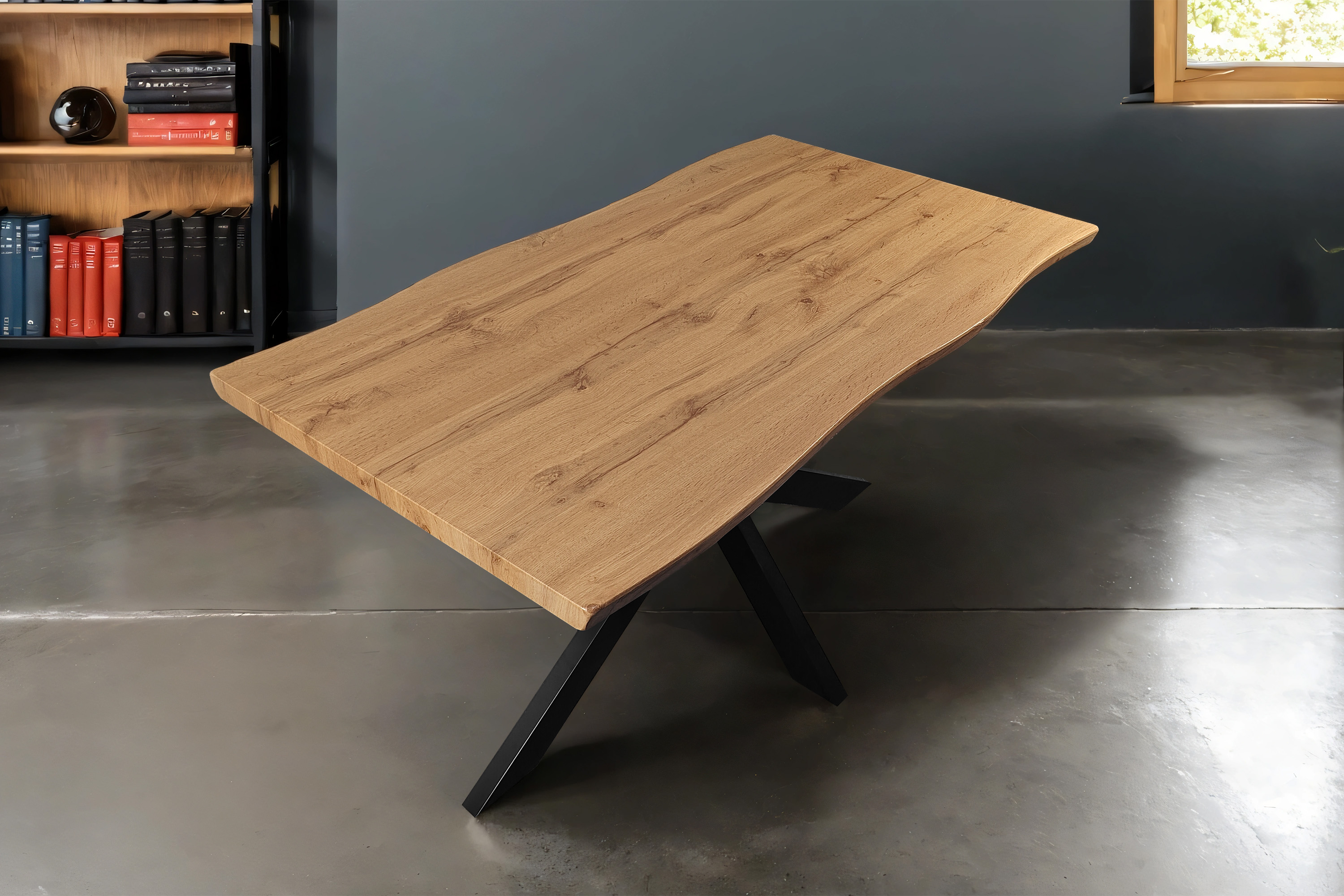 Esstisch Baumkante Holz Nussbaum-Optik 140 x 80 Spider-Gestell schwarz JOSY