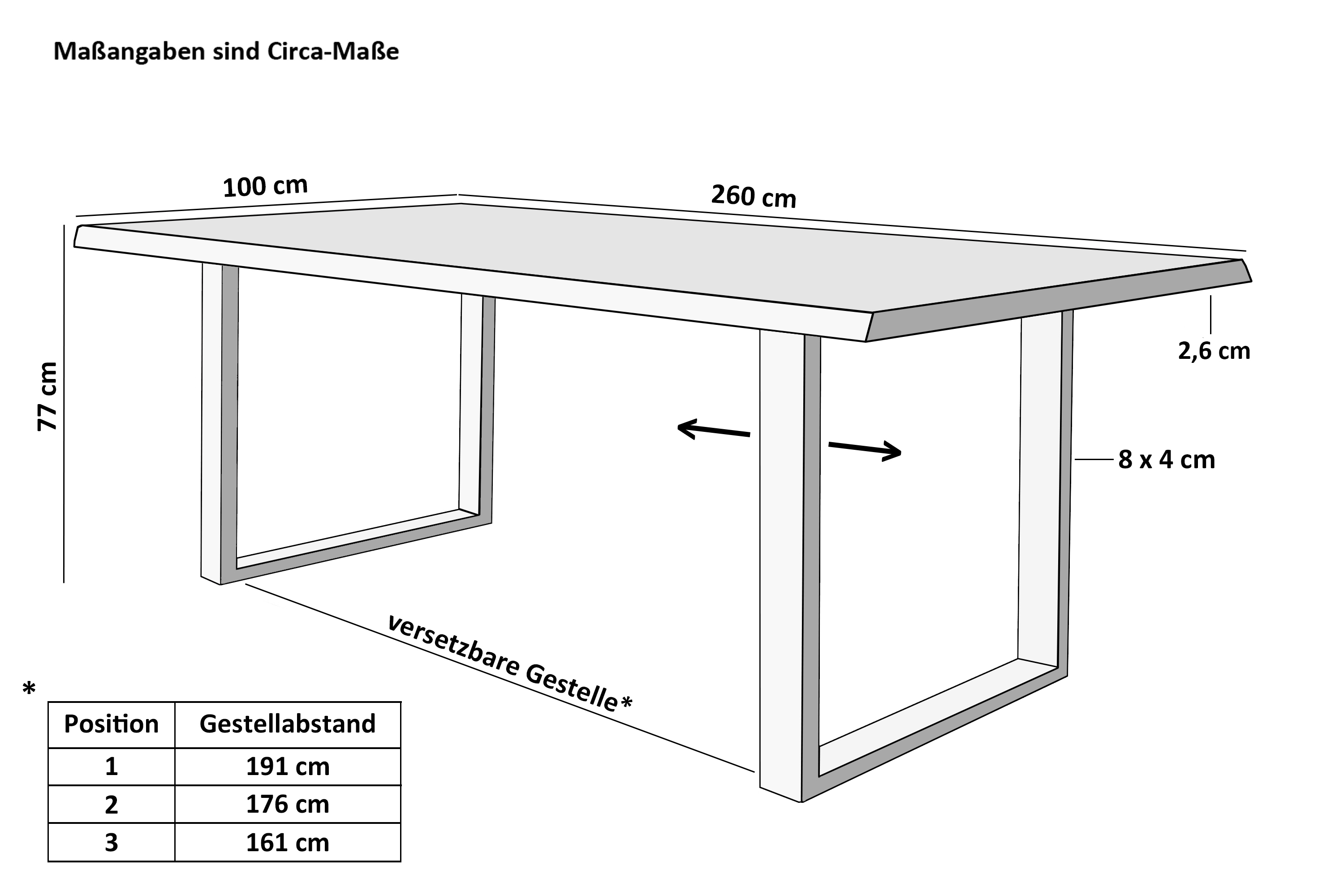 Esstisch Baumkante massiv Akazie nussbaum 260 x 100 U-Gestell schwarz NICK