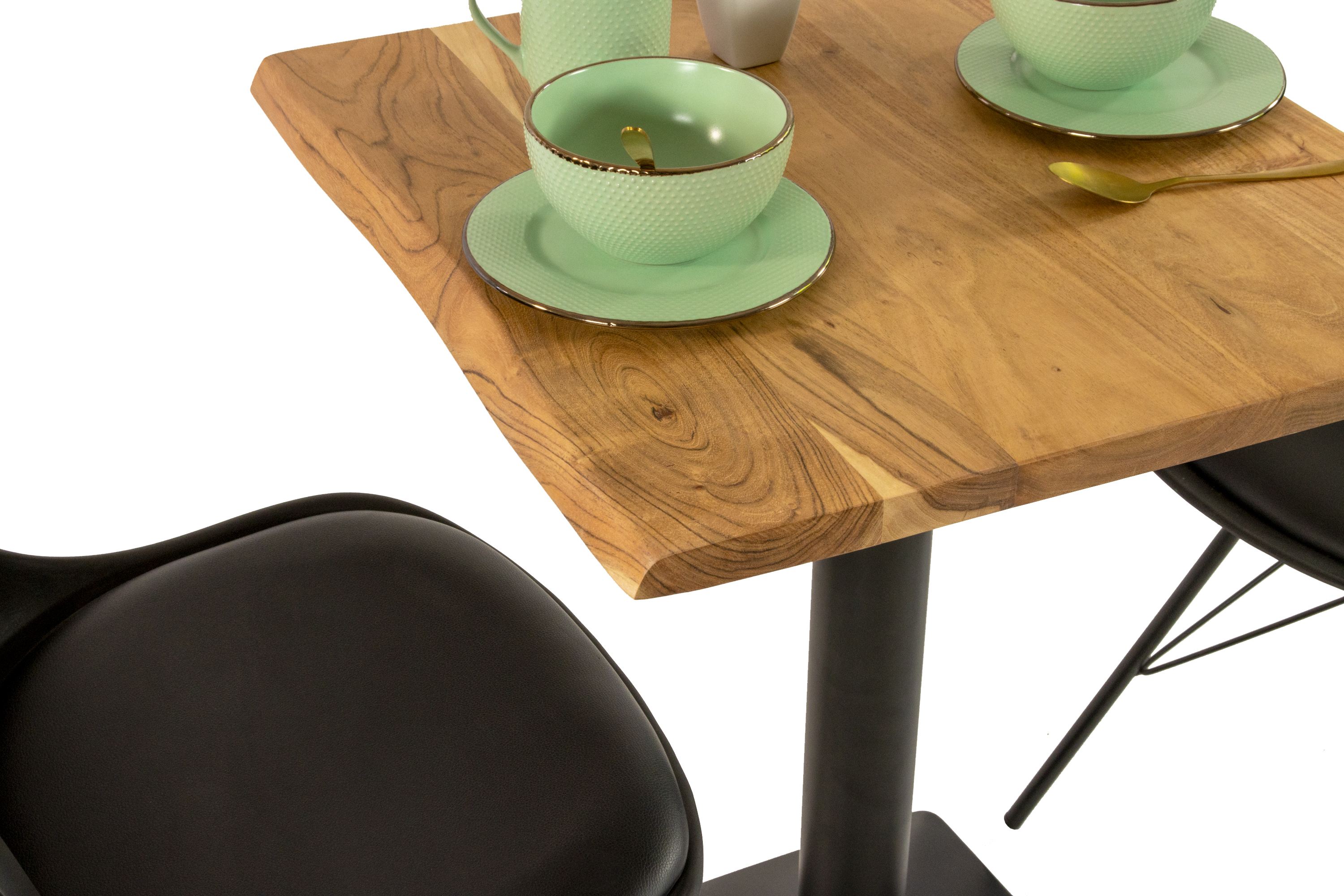 Bistrotisch Baumkante massiv 60 x 60 cm Akazie natur schwarz Säulengestell INES