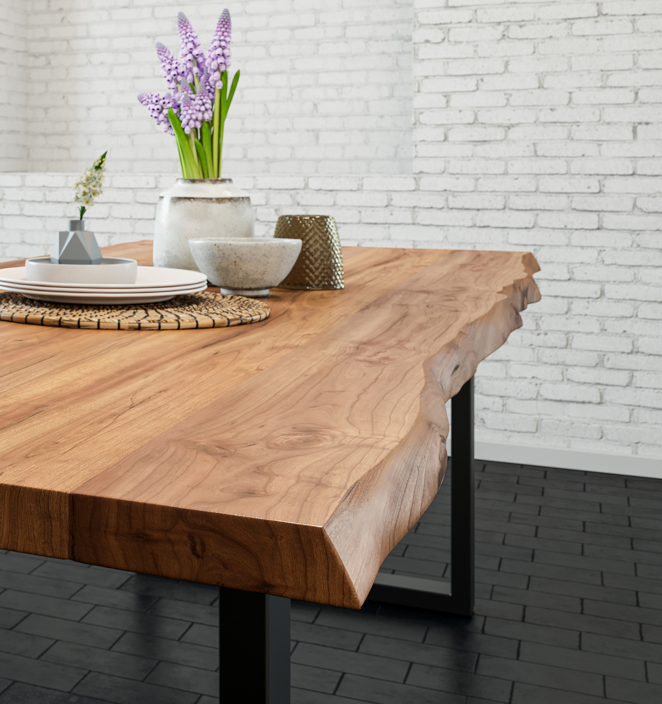  Esstisch Baumkante massiv Akazie natur 180 x 90 schwarz LIAM