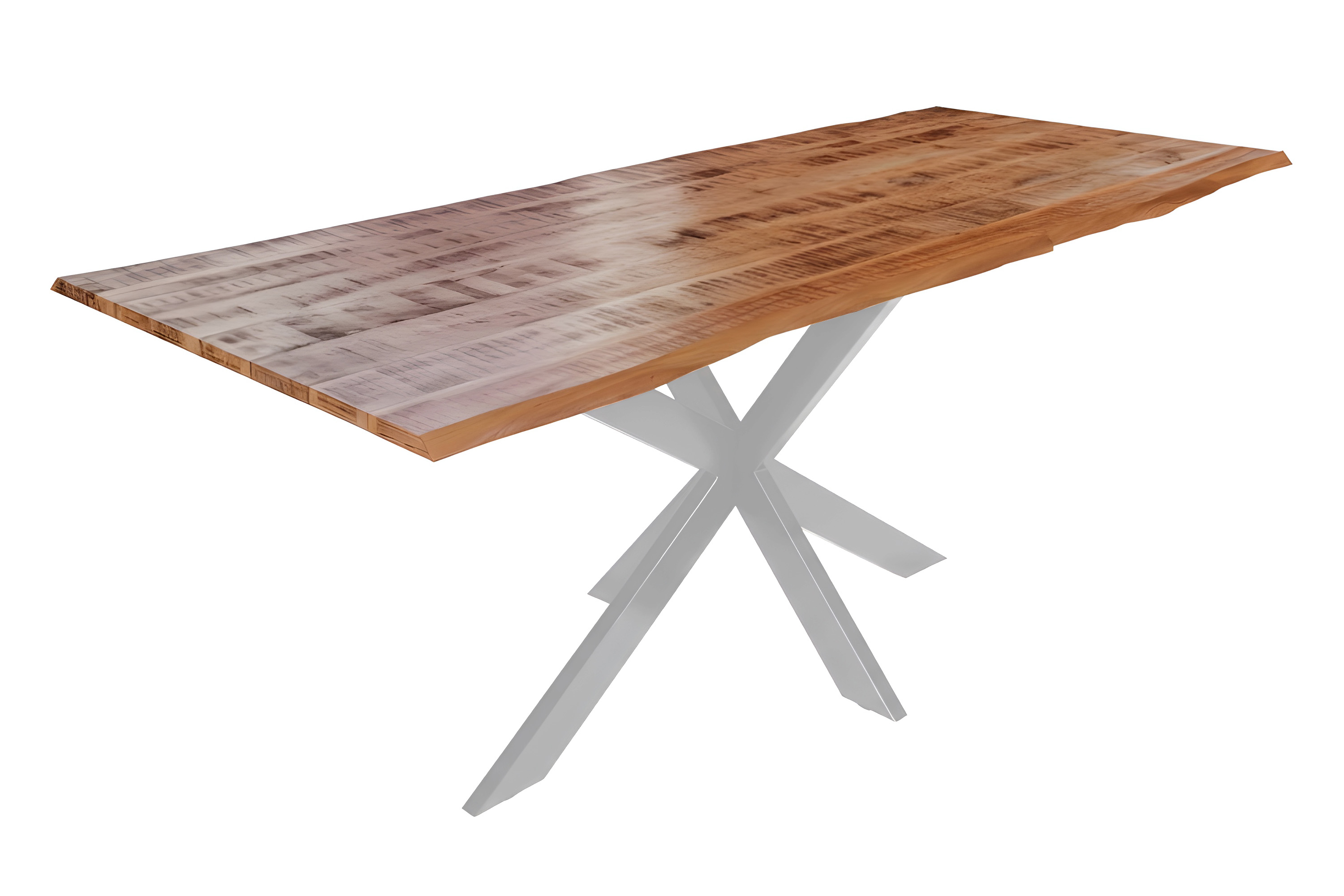 Esstisch Baumkante Massiv Mango naturfarben 280 x 100 silber Spider-Gestell DORA