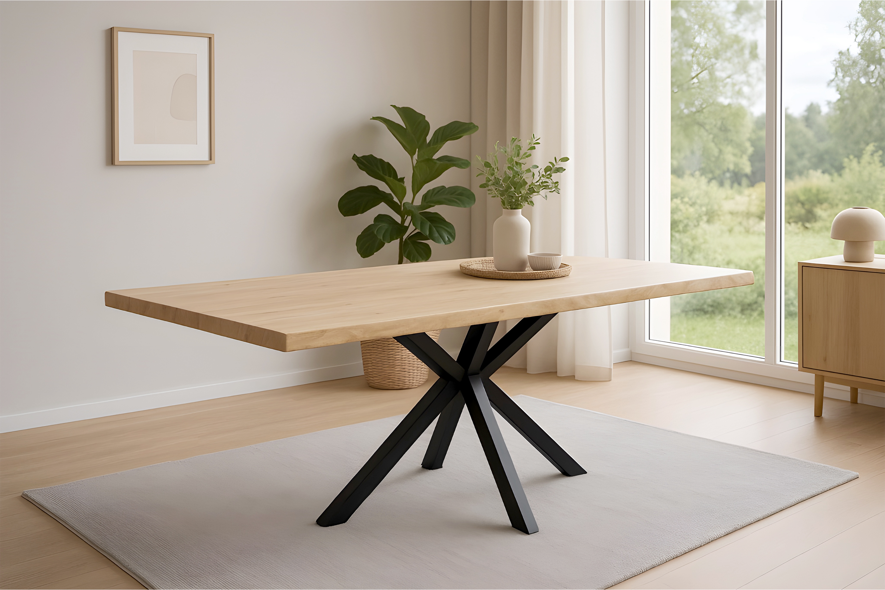 Esstisch Baumkante Akazie naturfarben 180 x 90 cm Spider-Gestell schwarz HARLEY