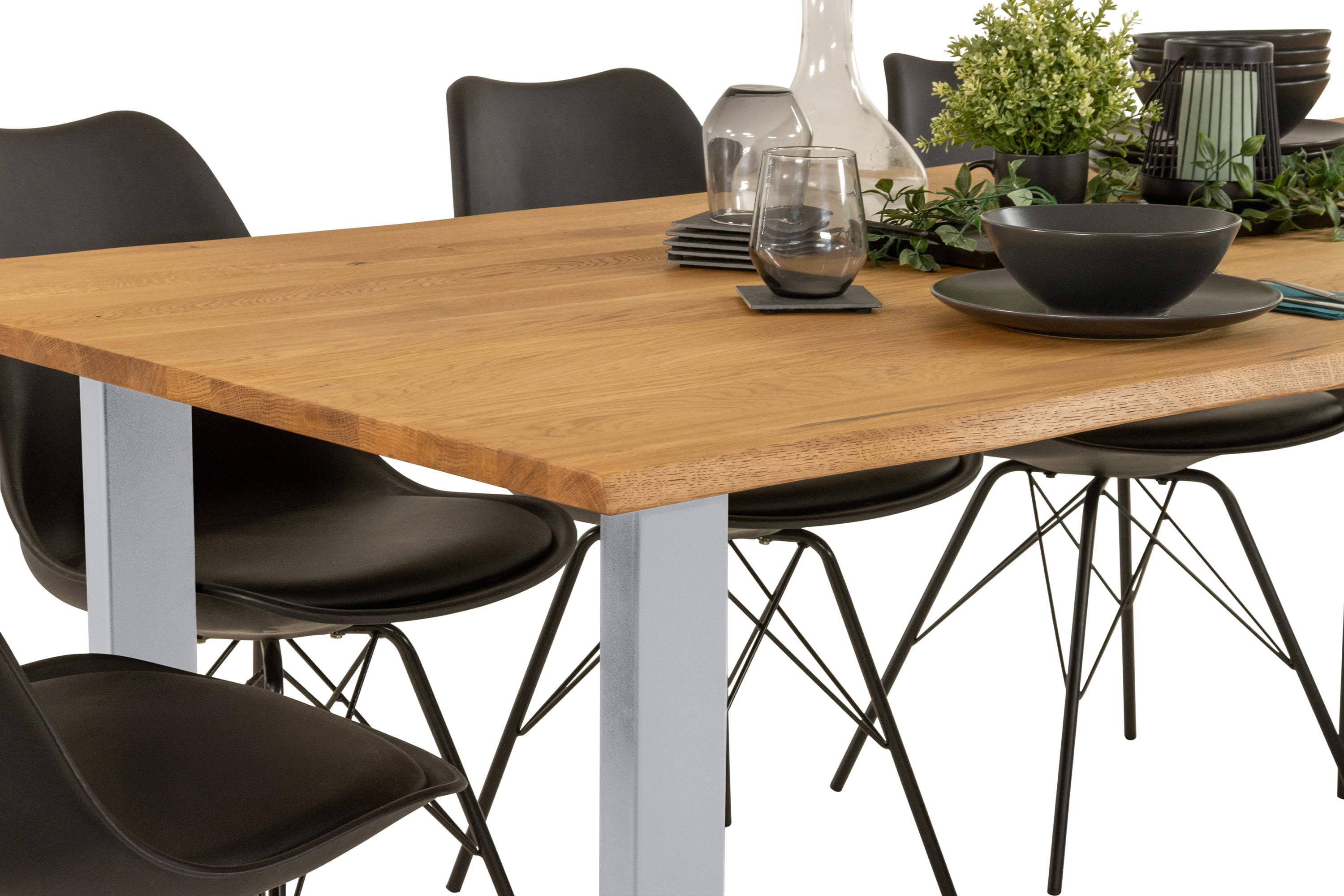 Esstisch Baumkante massiv Eiche geölt 200 x 100 cm U-Gestell silber SALVADOR