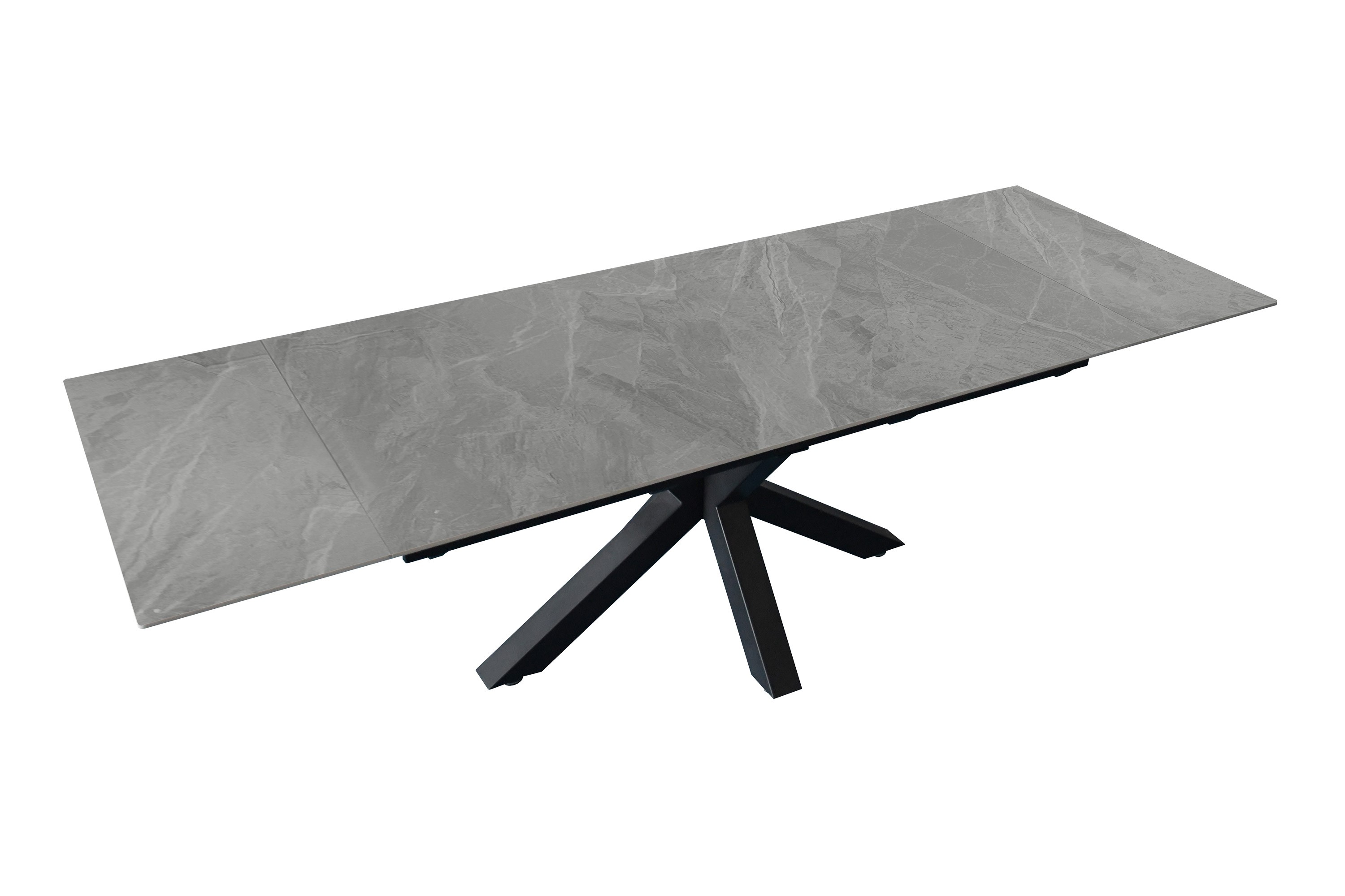 Esstisch Keramik hellgrau 180(260) x 90 ausziehbar Spider-Gestell schwarz MIMO
