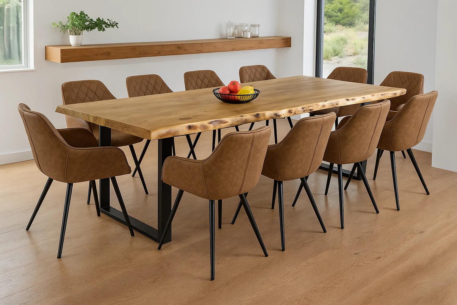 Esstisch Baumkante Akazie massiv Eiche 280 x 100 U-Gestell schwarz CALI