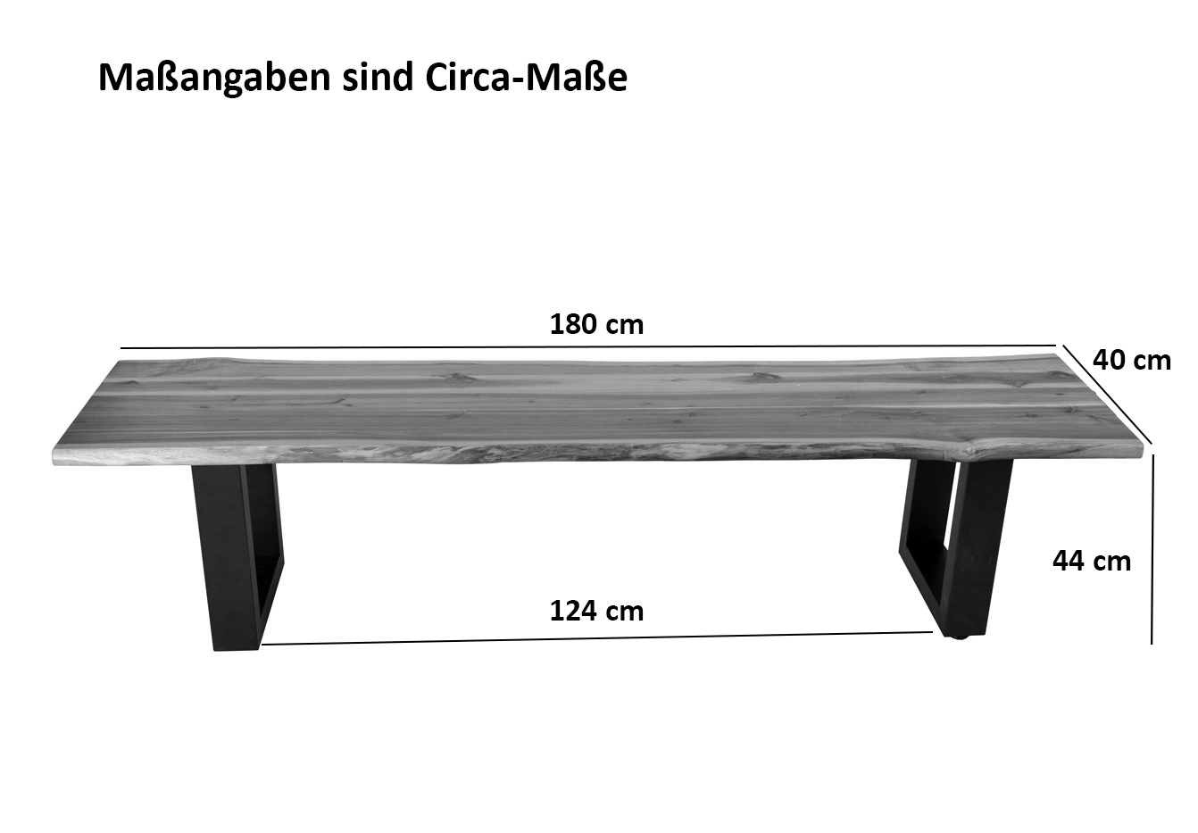 Outdoor-Baumkantenbank 180 x 40 cm Akazie mit U-Gestell Schwarz AVILA