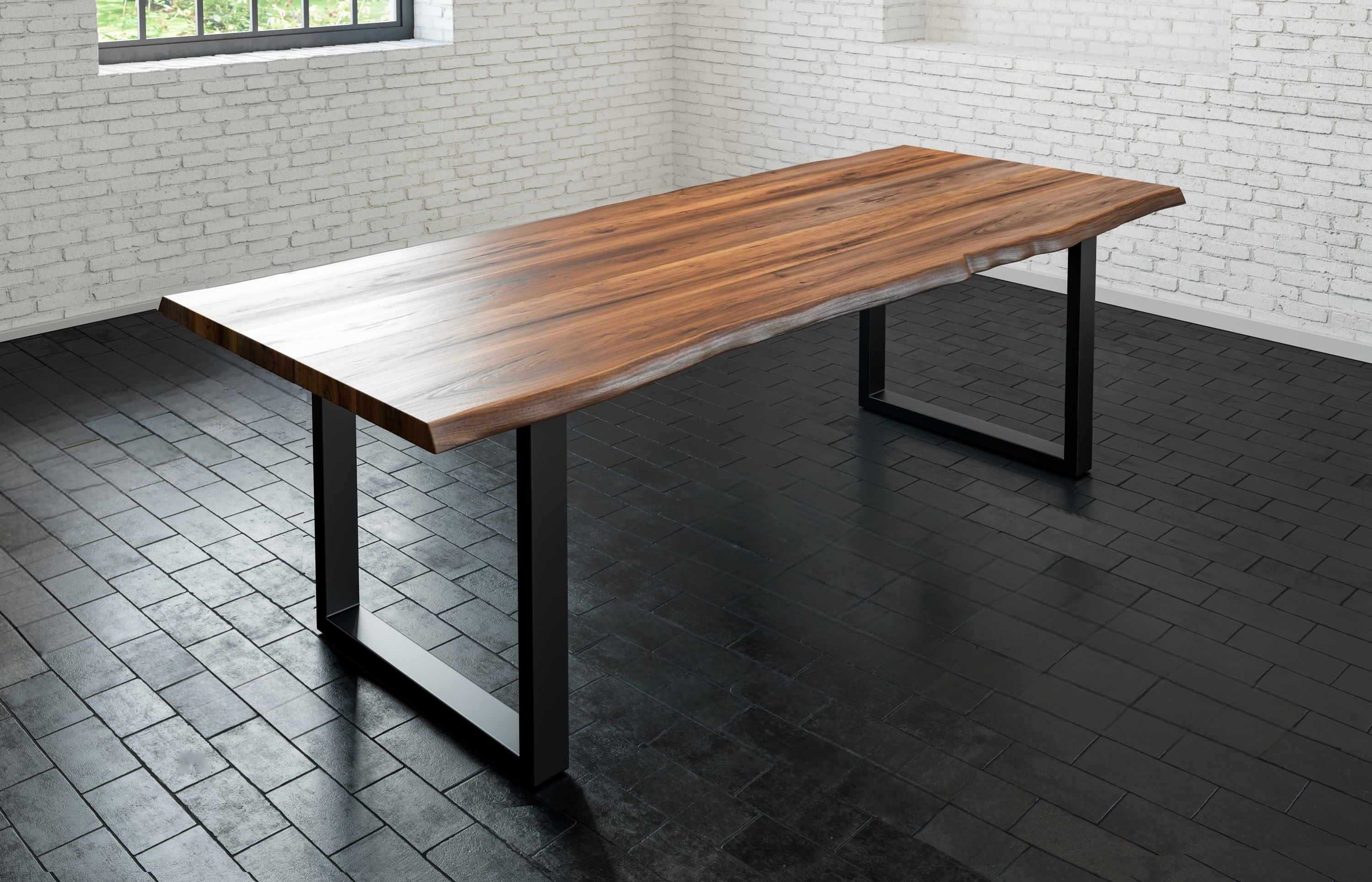  Esstisch Baumkante massiv Akazie nussbaum 200 x 100 schwarz LIAM