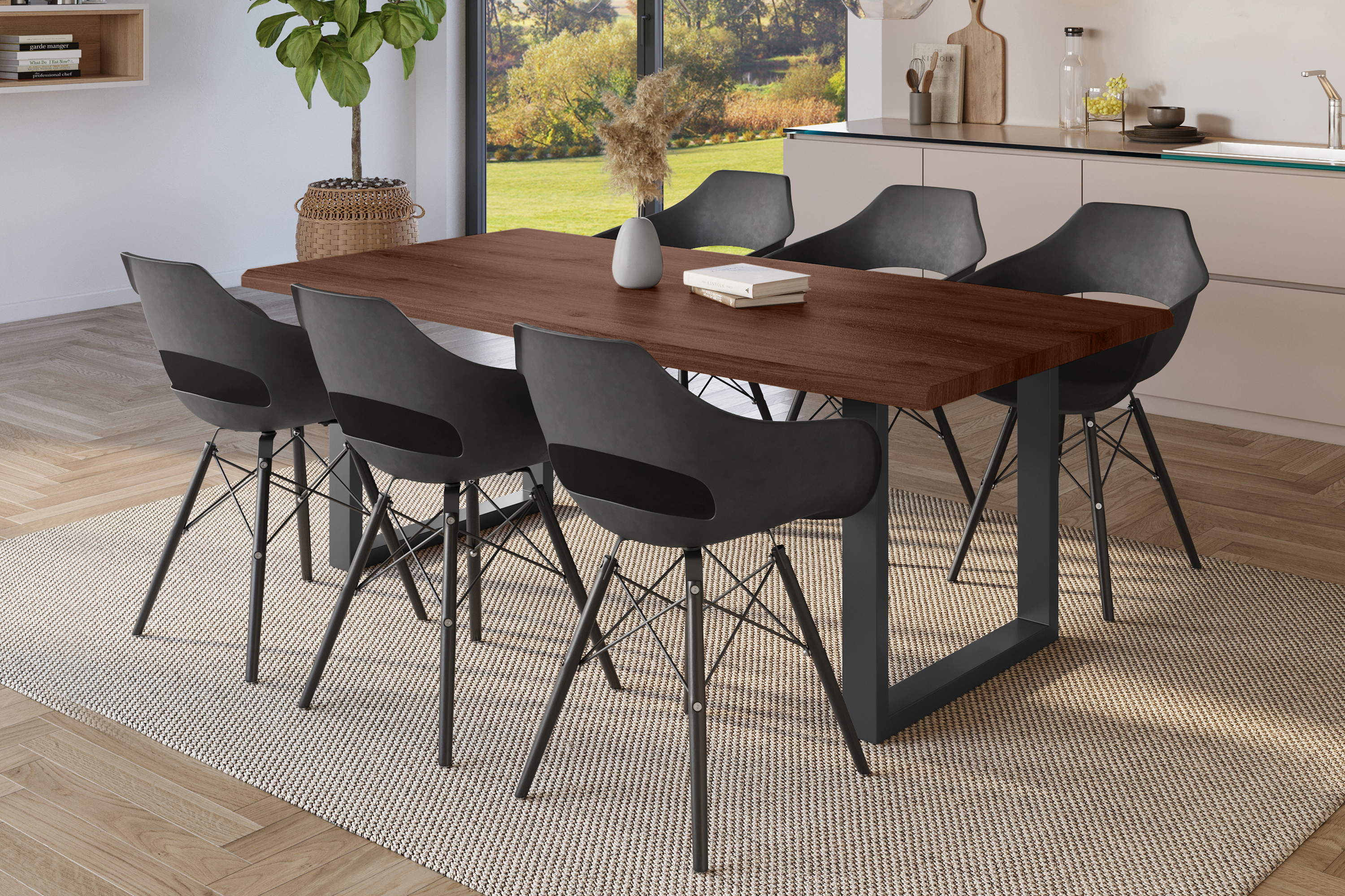 Esstisch Baumkante Holz-Optik Nussbaum 200 x 100 U-Gestell schwarz JULIUS