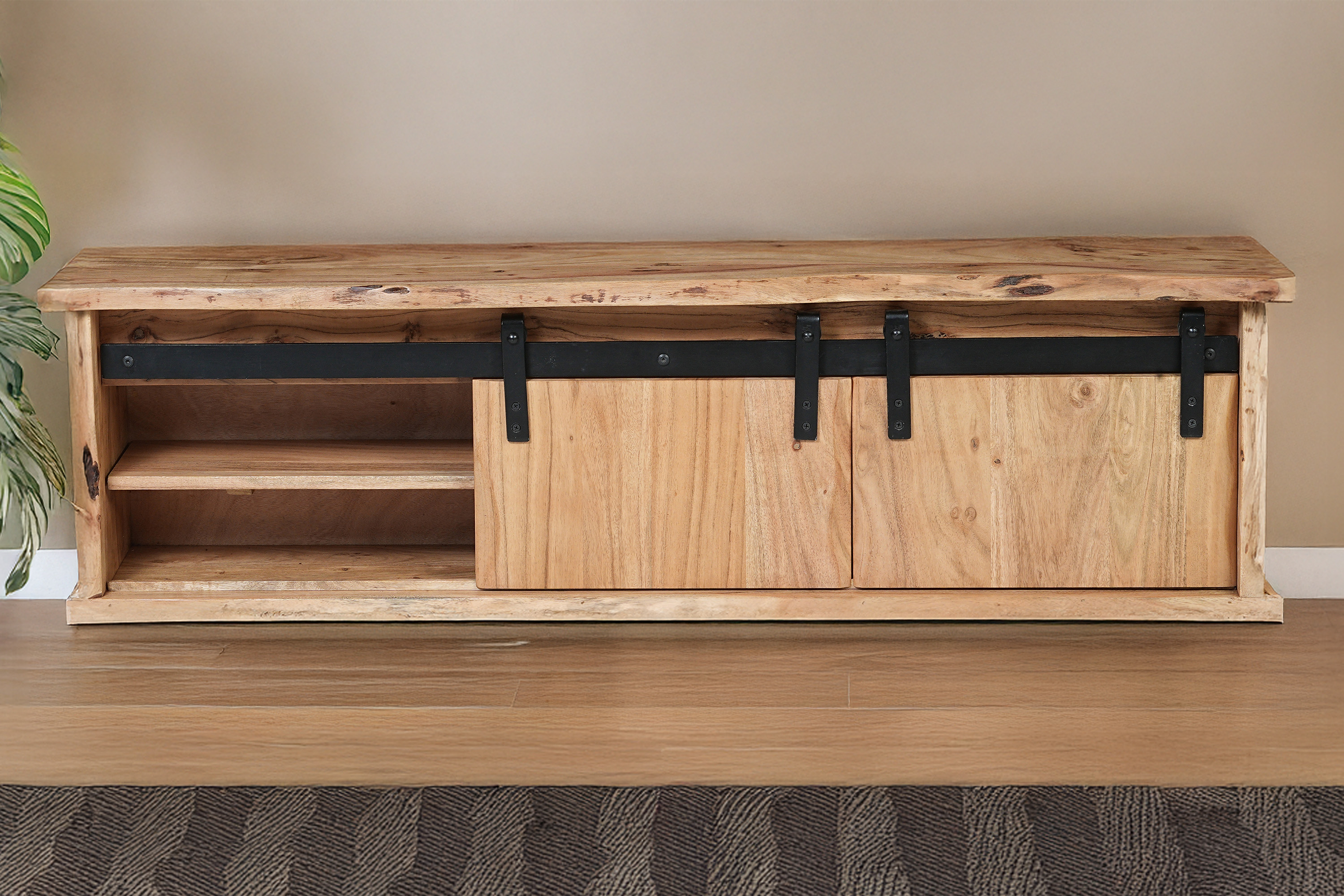 Regal Wandboard Baumkante 130 x 25 x 37 cm Akazienholz massiv naturfarben LIAN I