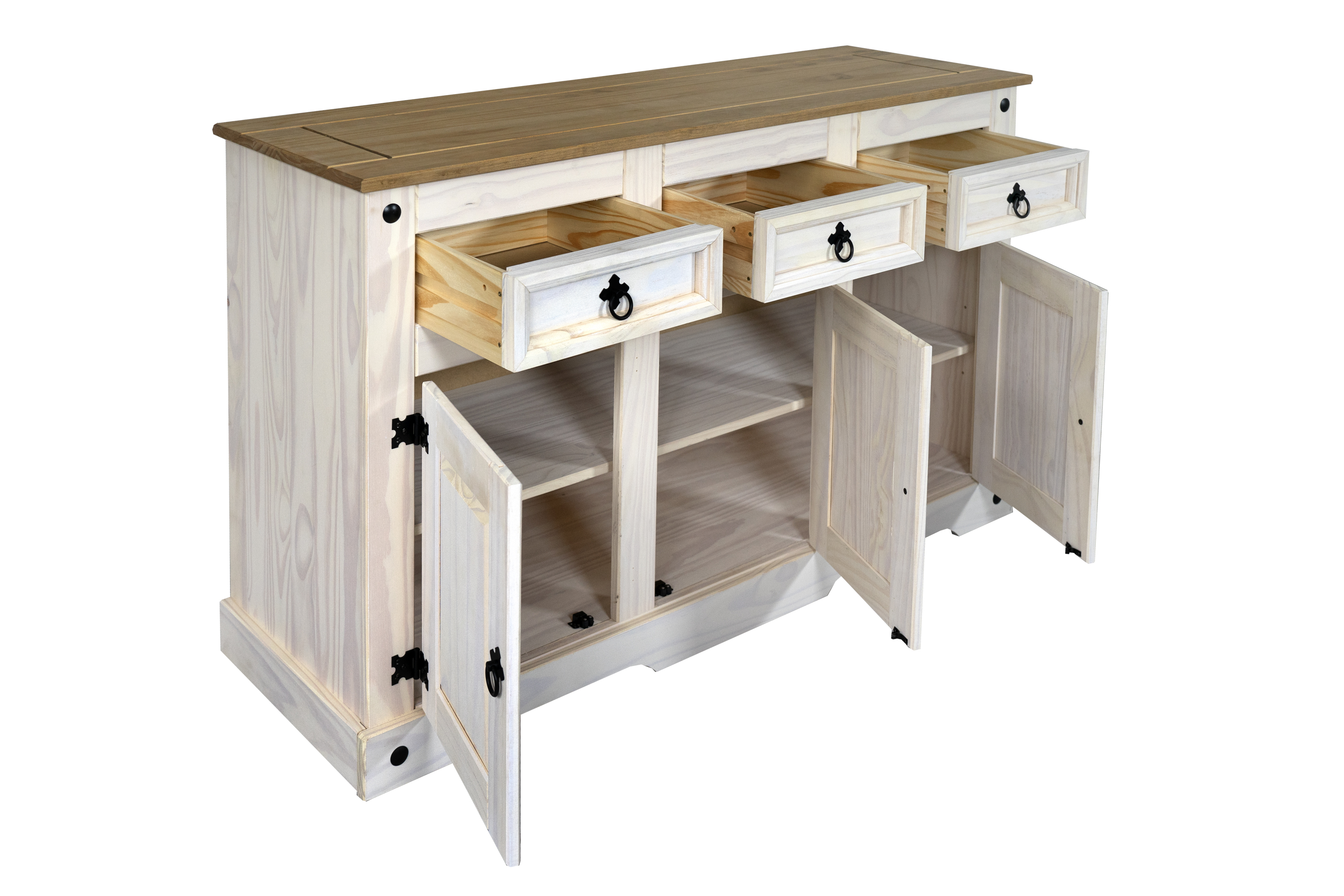  Sideboard Kommode 132 x 84 x 44 cm Pinienholz weiß hongifarben lasiert MEXICO