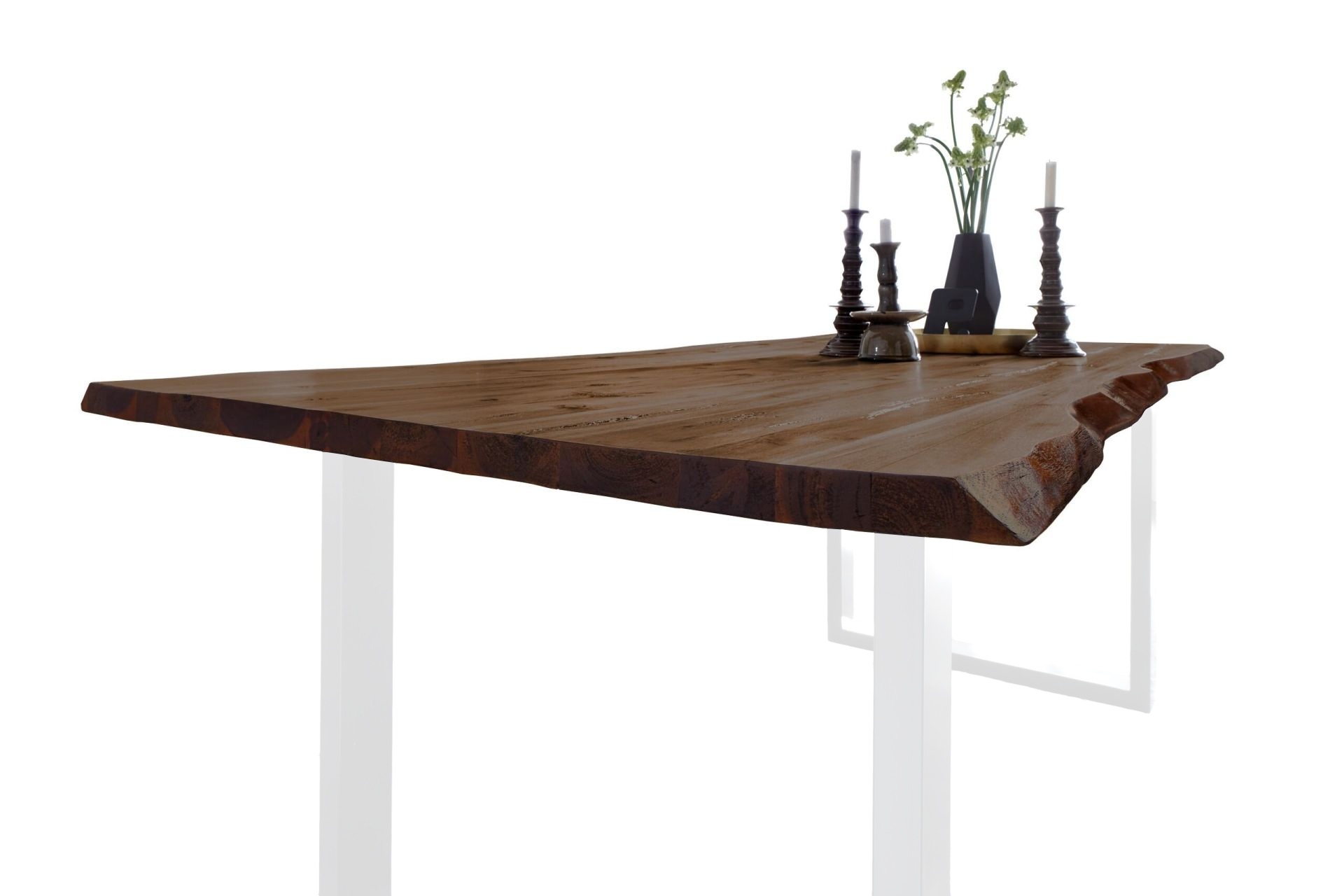 Esstisch Baumkante Massiv Akazie nussbaum 160 x 85 weiß NIAH